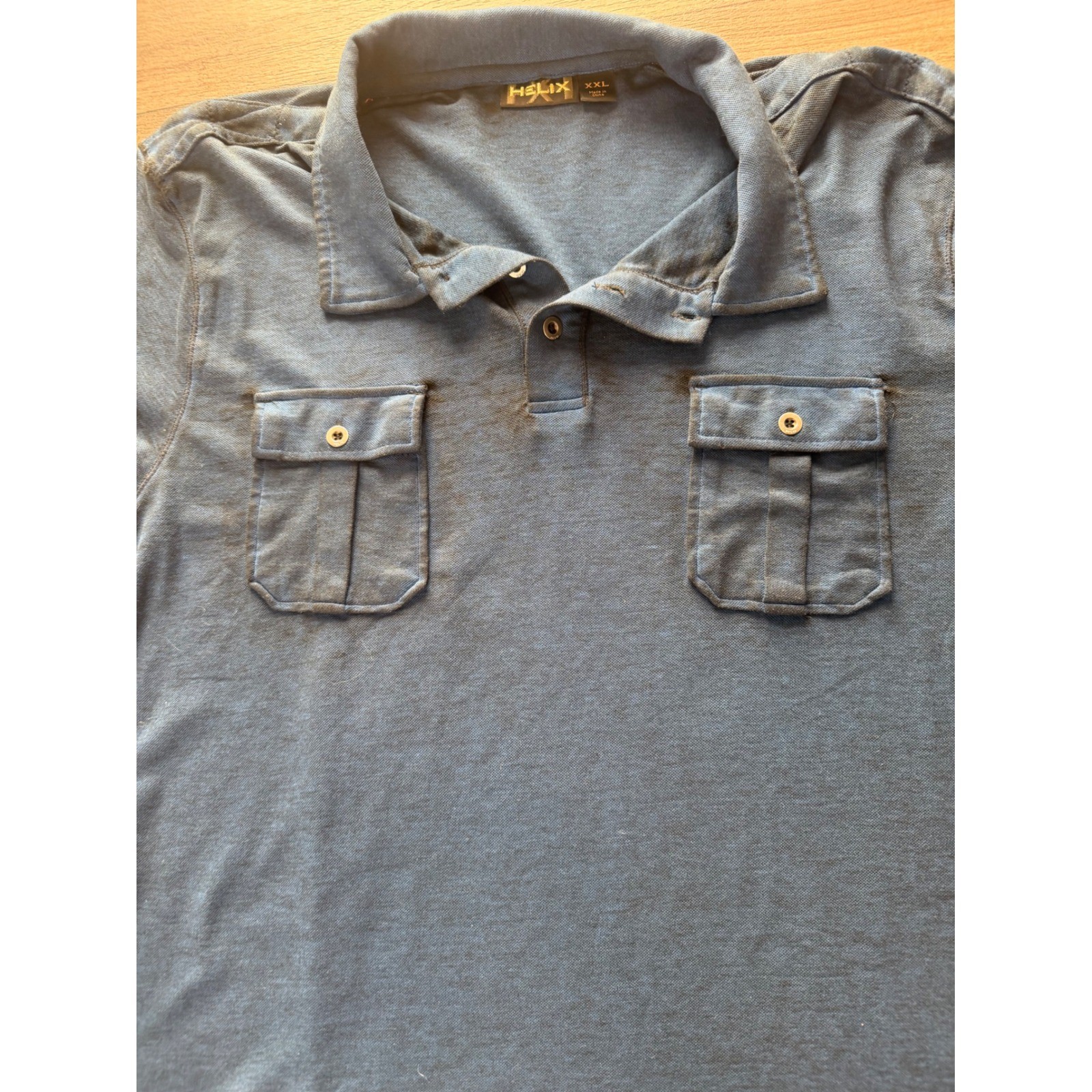 Helix Mens Blue Marl Short Sleeve Polo Shirt XXL Utility Dual Pocket Epaulettes