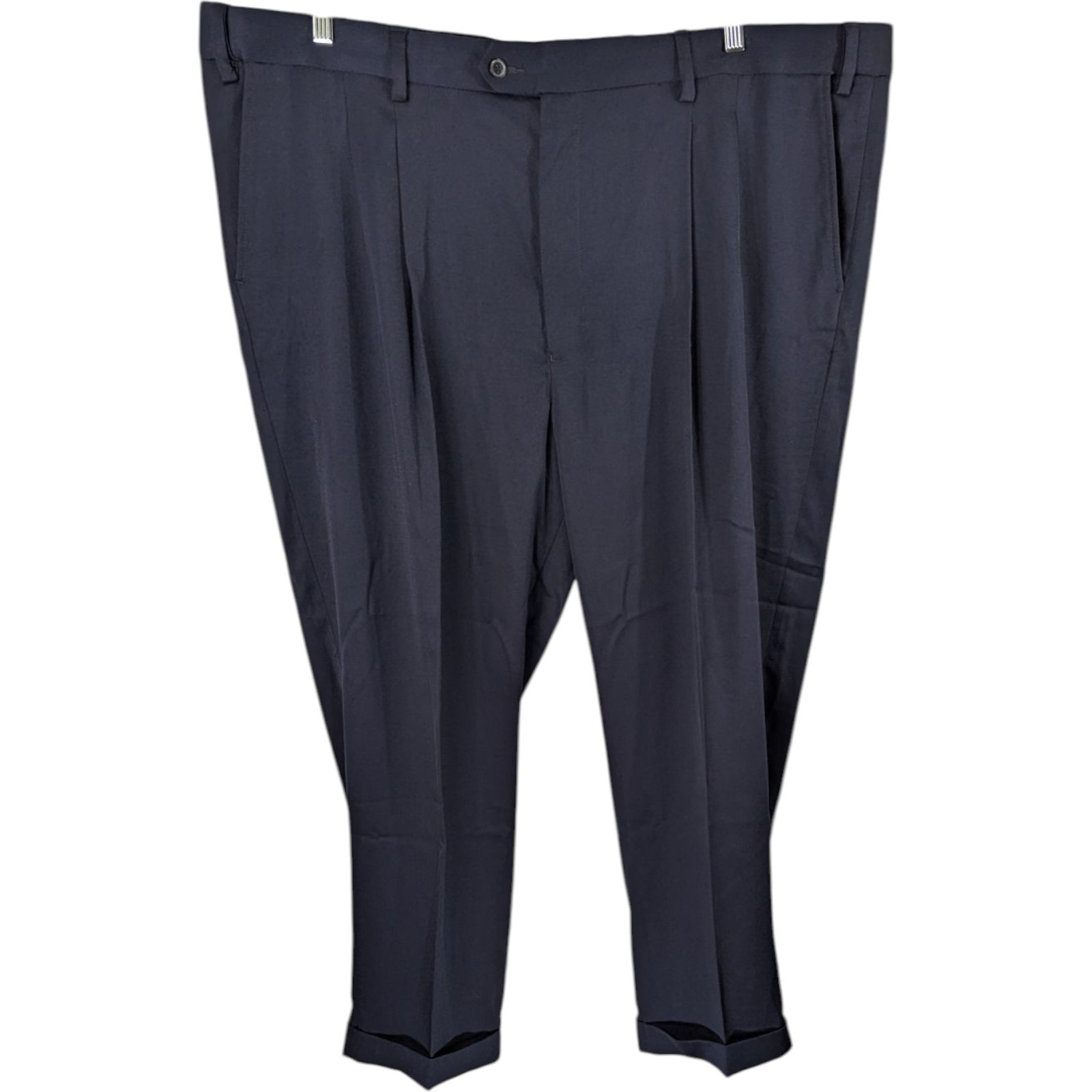 GS Perfect Mens Pants 50×30 Navy Blue Straight Cuffed Ends Stretch Waist