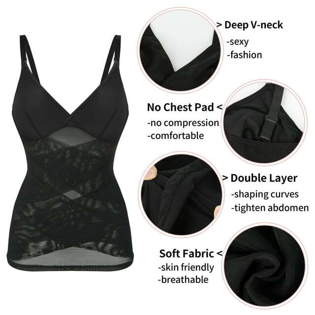 Women Tummy Control Shapewear Tanks Cami V Neck with Built in Bra Body Shaper