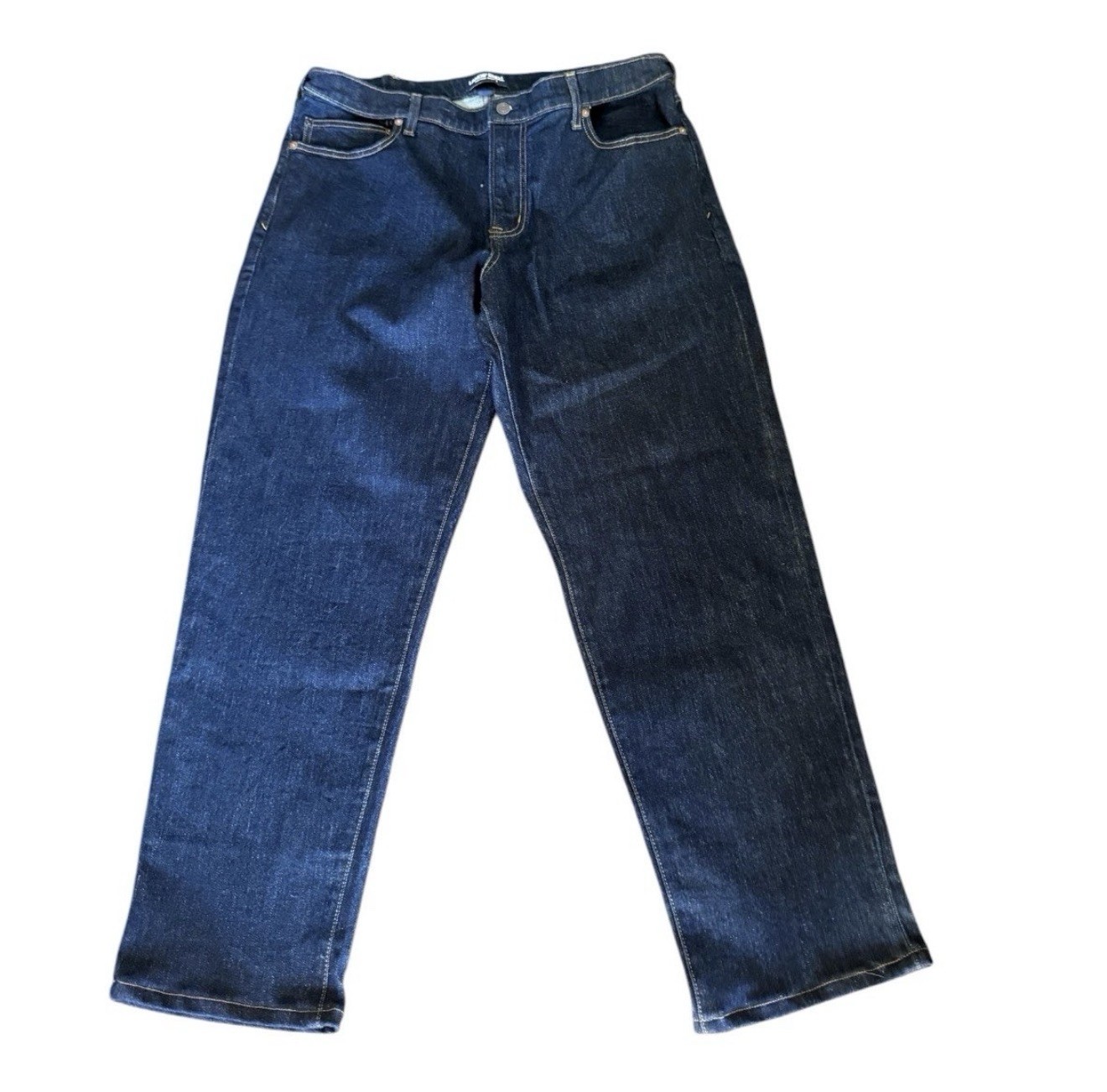 Lands’ End Men’s Dark Wash Blue Denim Jeans Traditional Fit Straight Stretch