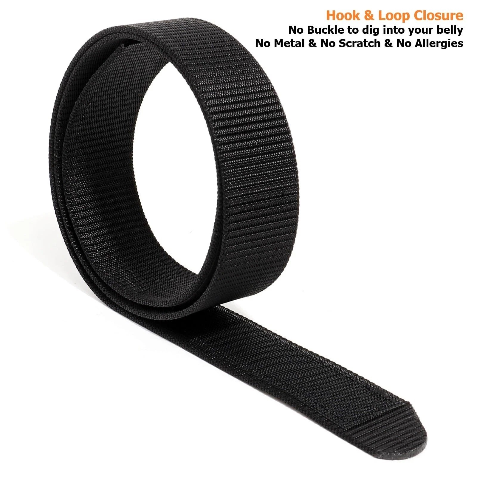 No-Scratch Nylon Belt 1 3/8″ No Metal Buckle Belt with Hook & Loop Closure TSA