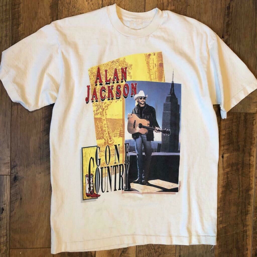 VTG 90s Alan Jackson Country Music Band Cotton White T Shirt TR055