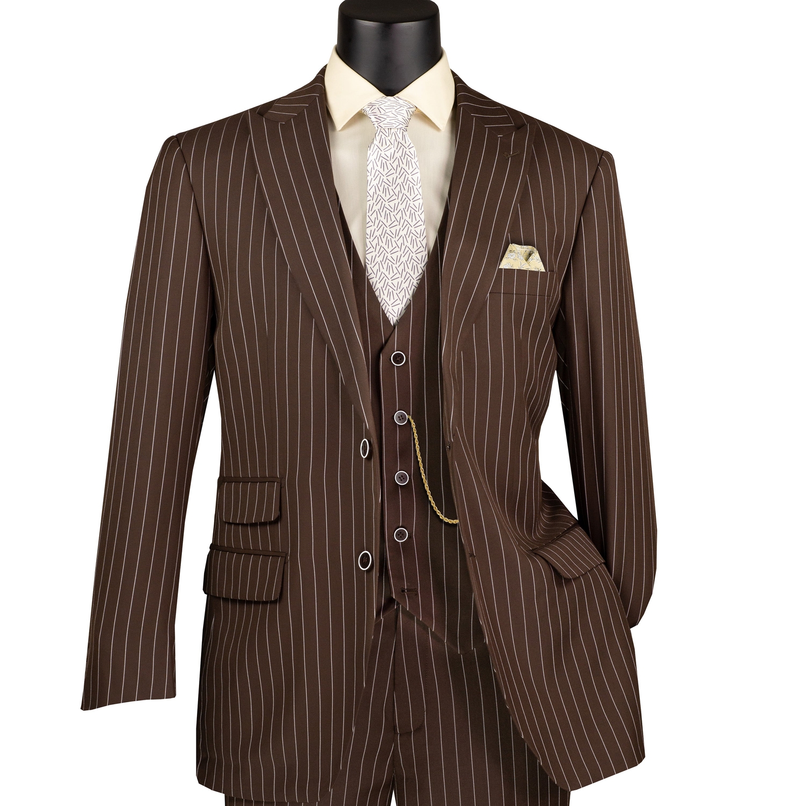 VINCI Men’s Gangster Stripe 3-Piece Suit 38S-62L, 3 Colors, Classic-Fit – NEW