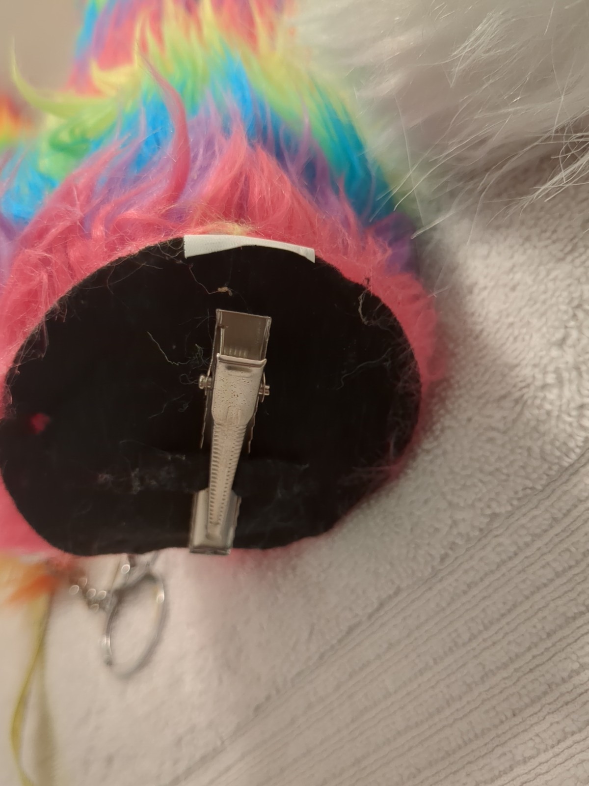 RAINBOW STRIPES GAY PRIDE 16″ FAUX FOXTAIL KEYCHAIN/CLIP, White Bunny Tail Lot