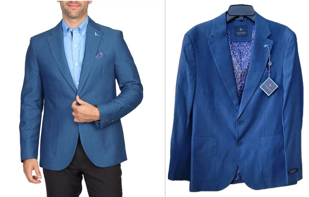 Tailorbyrd Men’s Indigo Dyed Birdseye Sportcoat, 40R, Denim Blue, (906J)