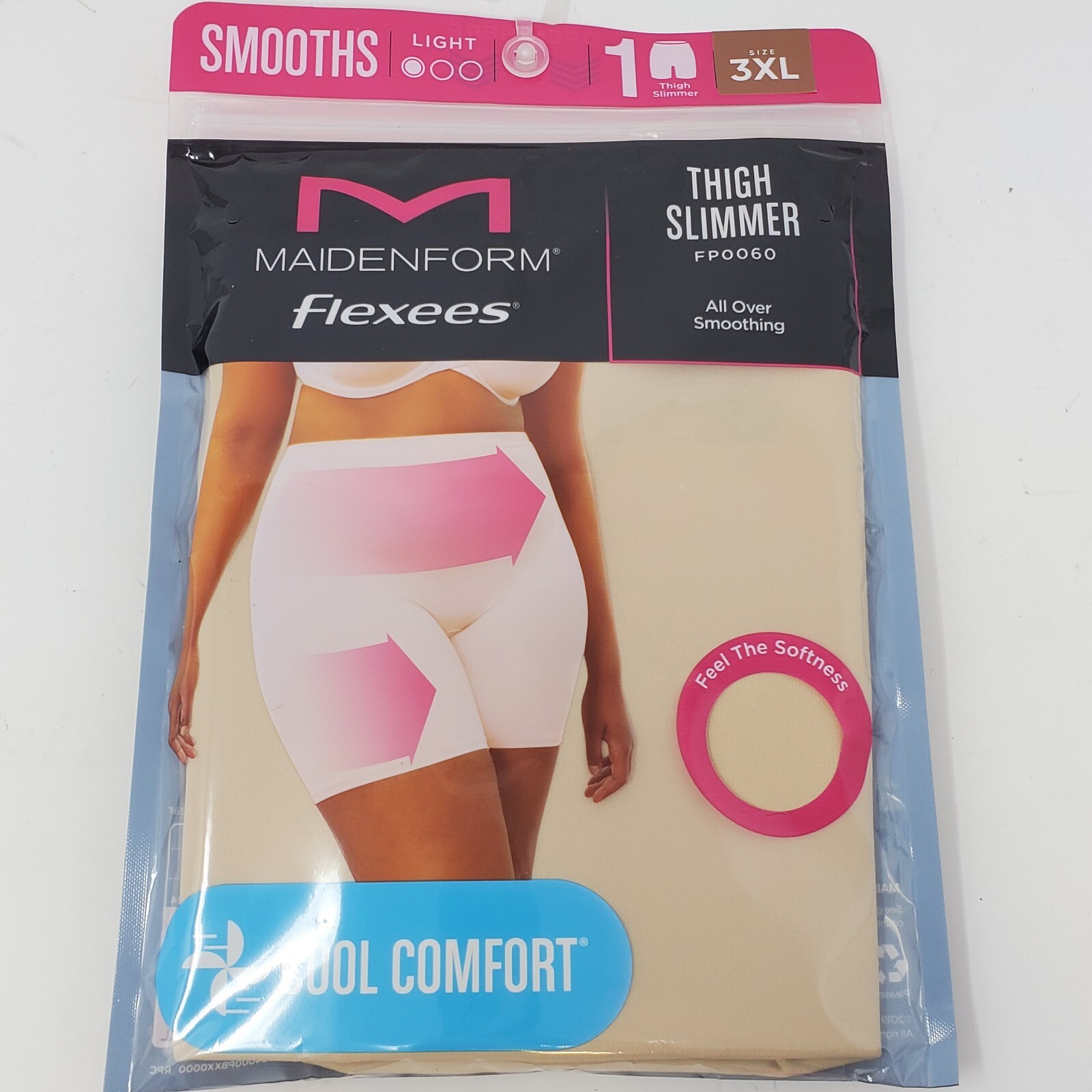 Maidenform Flexees 3XL Thigh Slimmer Smooths Light FP0060 Cool Comfort / Beige