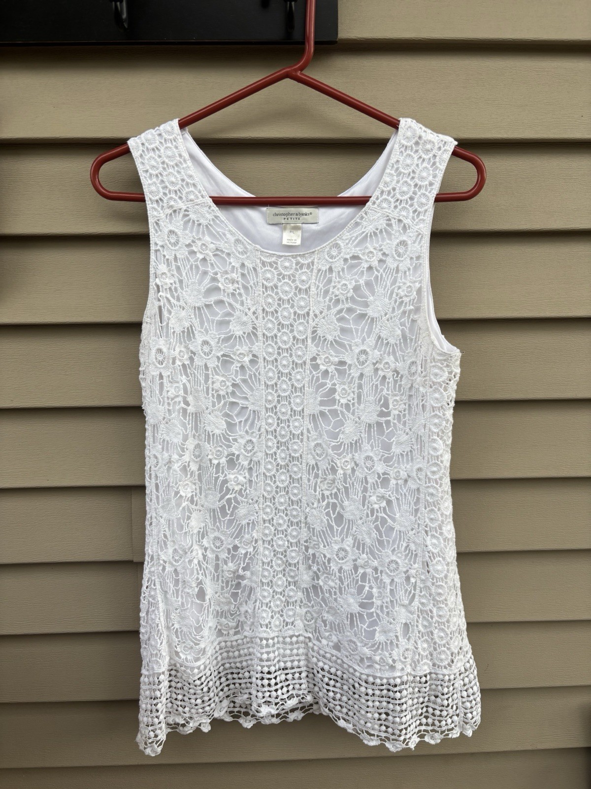 Christopher & Banks Petite Lace Crochet Tank Top Sleeveless Lined White P/L