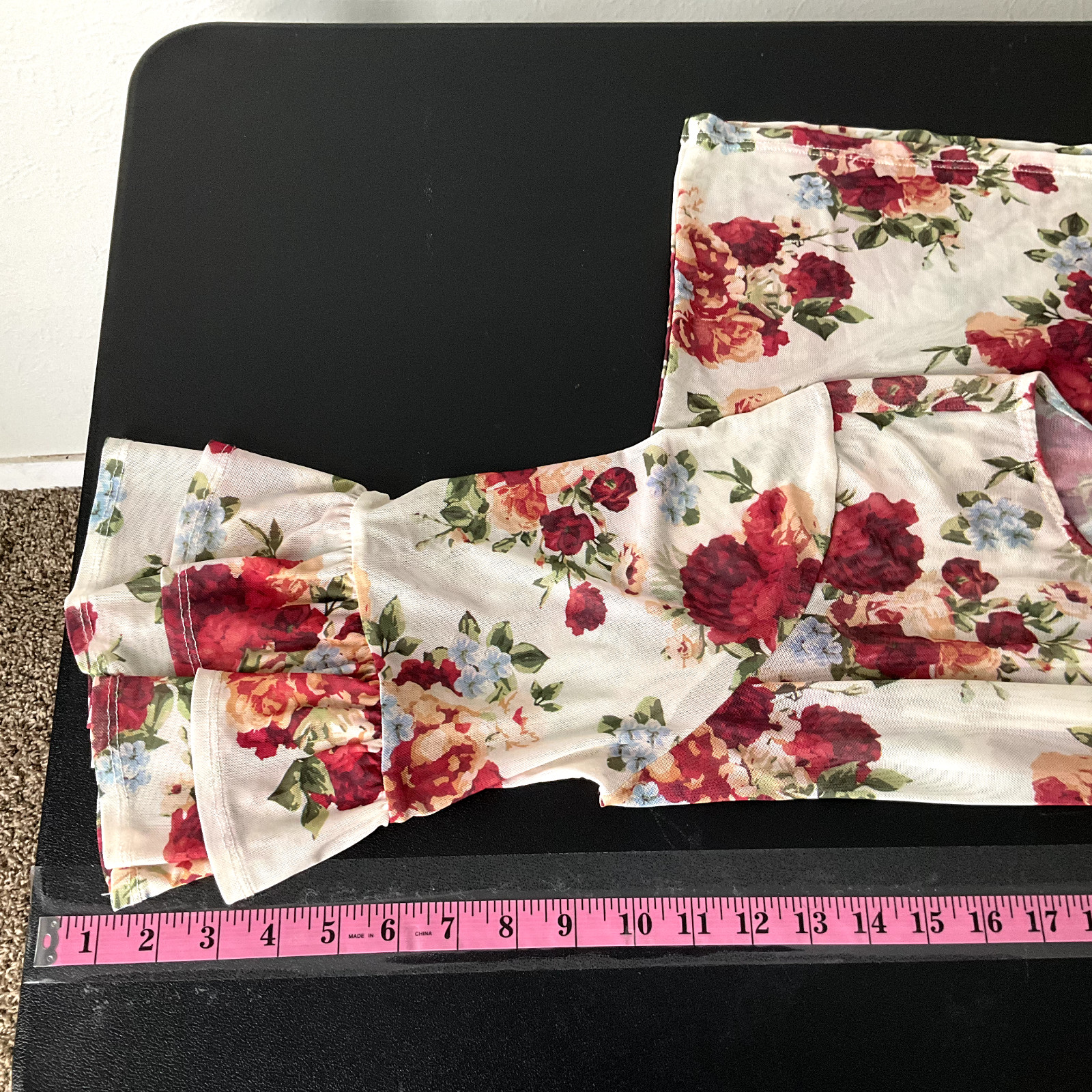 No Boundaries Top Women 3XL Floral Multicolor Mesh Semi Sheer 3/4 Sleeve Ruffle
