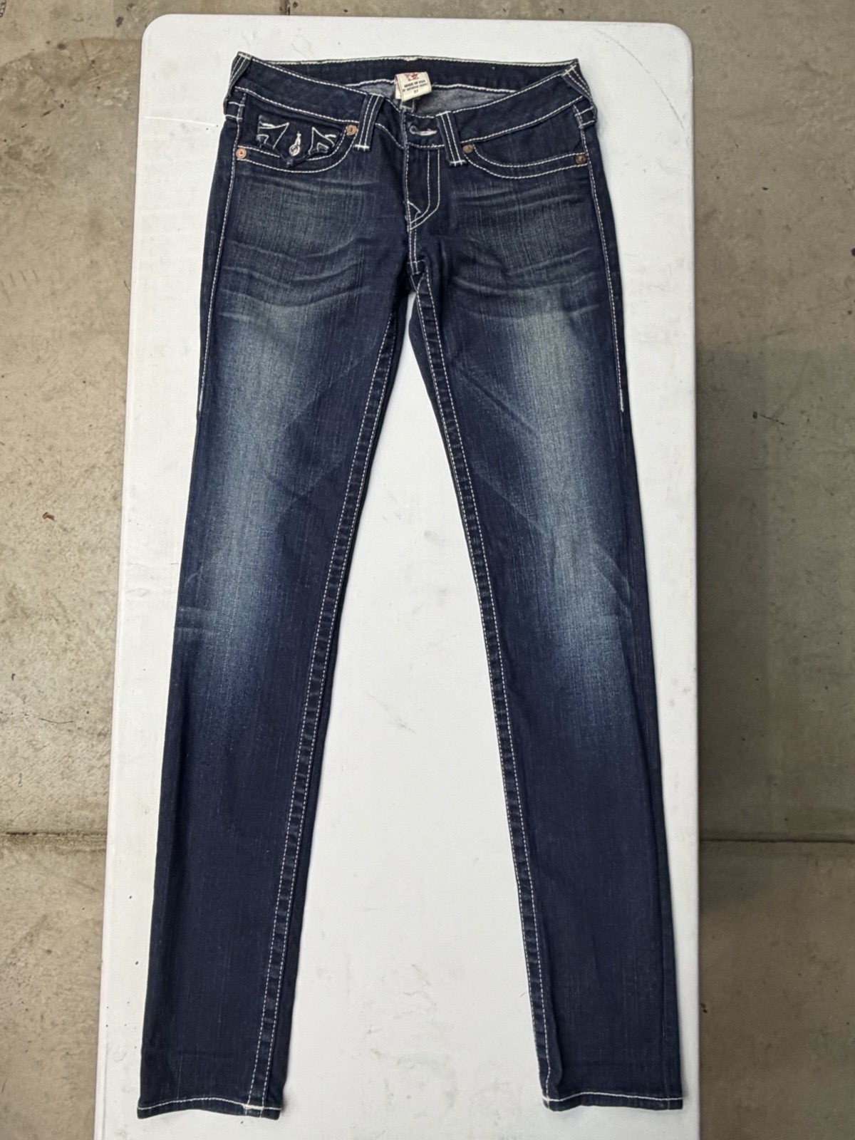 True Religion Women’s Dark Wash Blue Skinny Stretch Jeans 5-Pocket Mid Rise