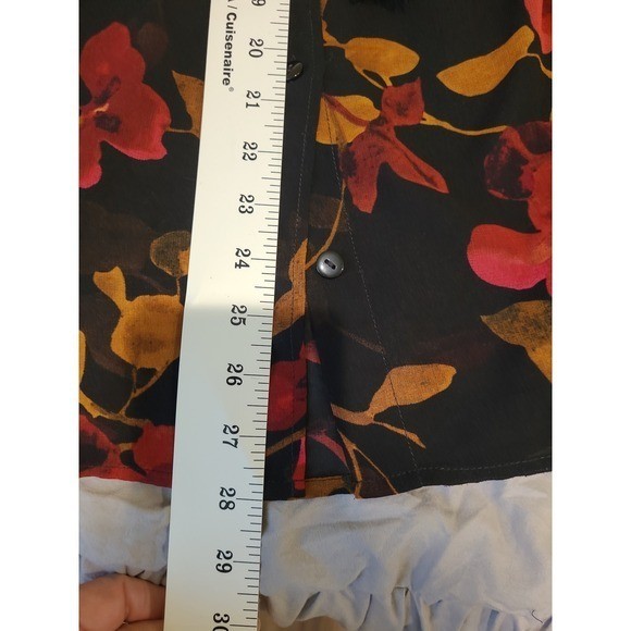Cabi Catherine SEMI sheer black floral blouse Women SZ XL ruffle button front