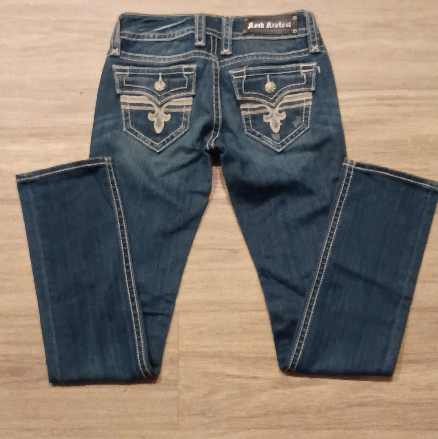 Rock Revival Women’s 26 Blue Medium Wash Bootcut Slim Denim Jeans Embroidered