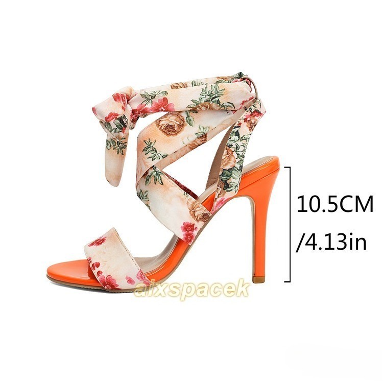 Women’s Floral Print Bow Stiletto Heels Open Toe Ankle Strap Sandals Shoes Pumps