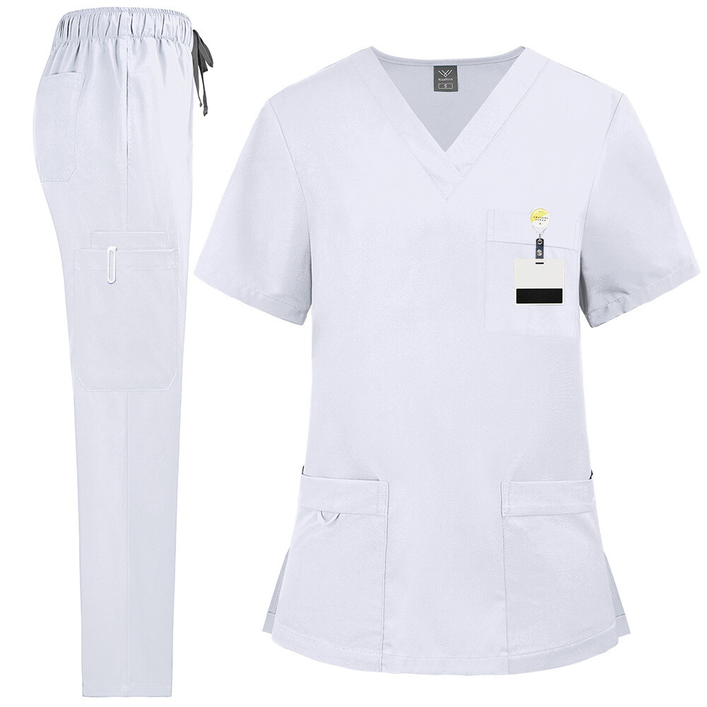 2pcs/set Medical Uniform Nursing Scrub Men Women V-Neck Straight Multi-pocket