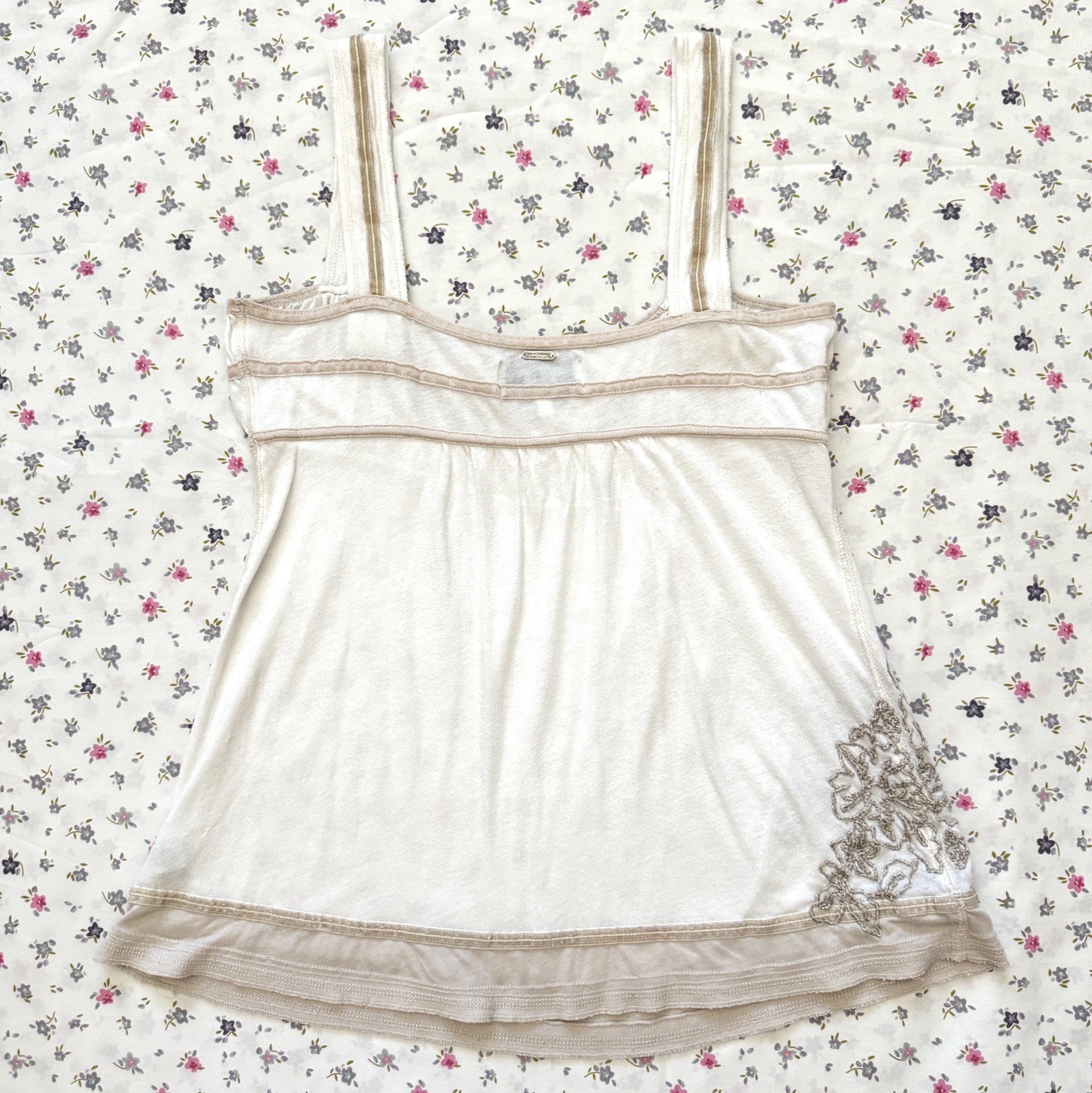 Abercrombie & Fitch vintage white milkmaid babydoll top with floral embroidery