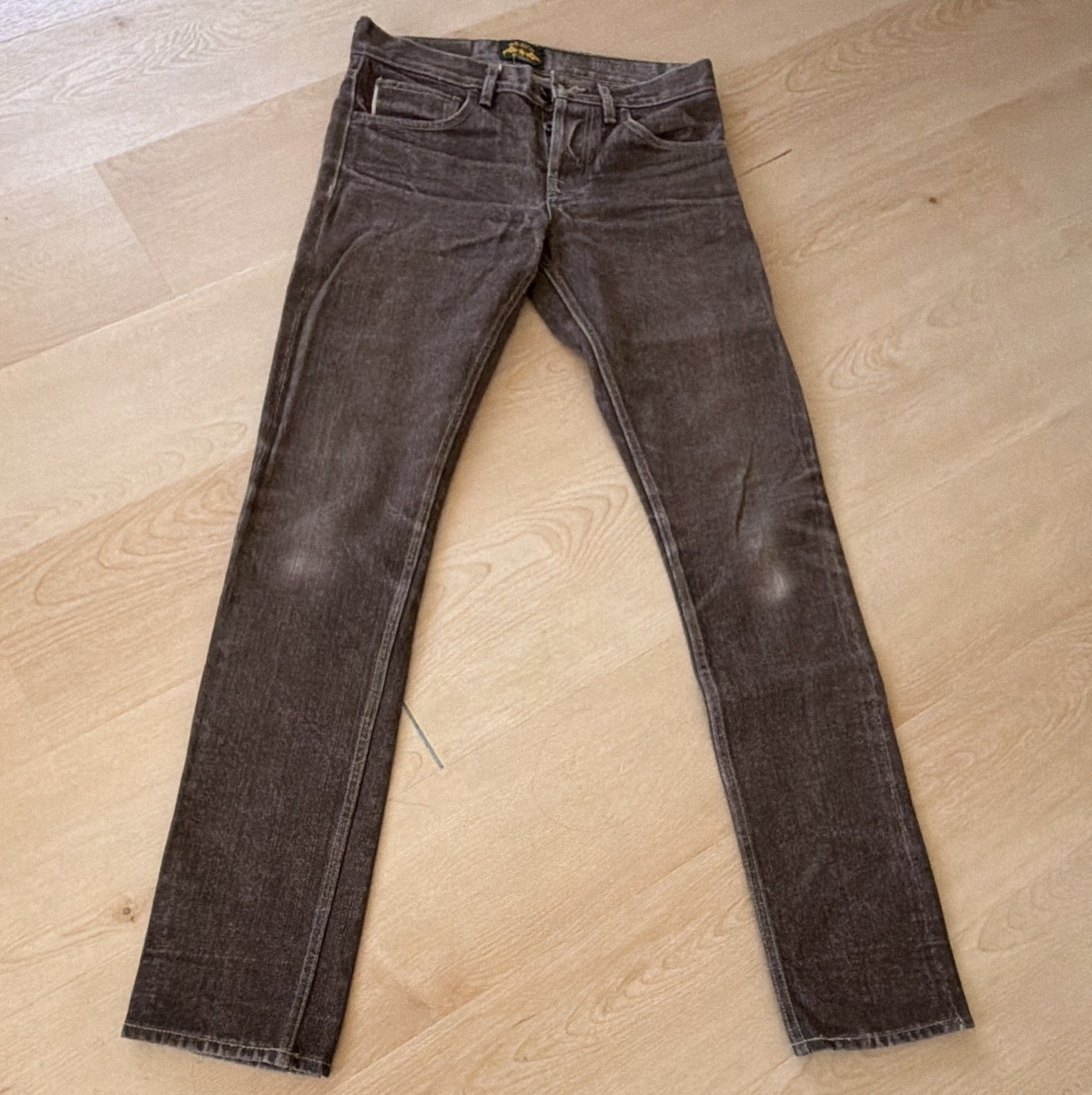 Brave Star Men’s Brown Charcoal Wash Slim Straight Denim Jeans Button Fly
