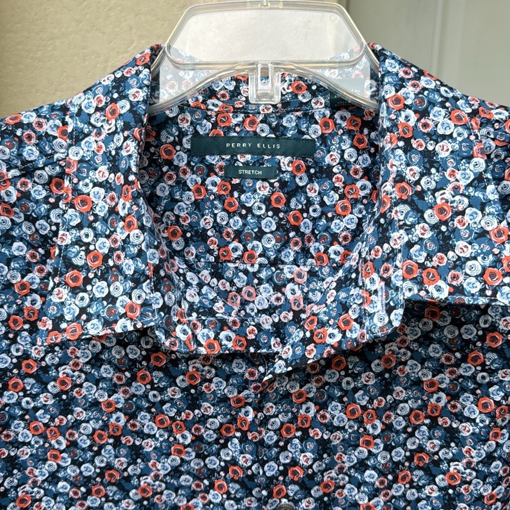 PERRY ELLIS. Multicolored, Floral printed Casual Button Down Shirt. Stretch.XXL.