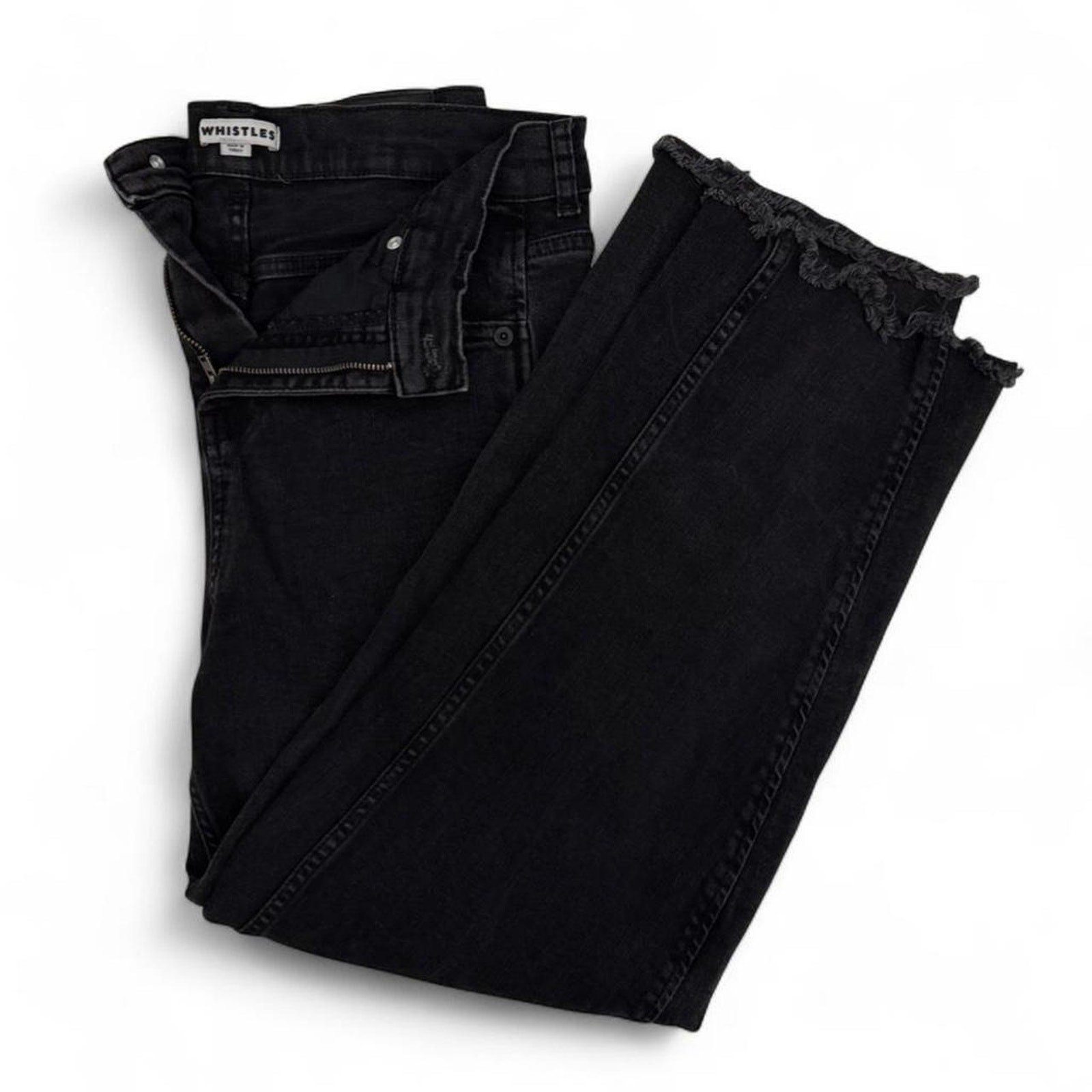 WHISTLES Ultra High Waisted Black Stretch Barrel Leg Jeans Size 28 Raw Hem