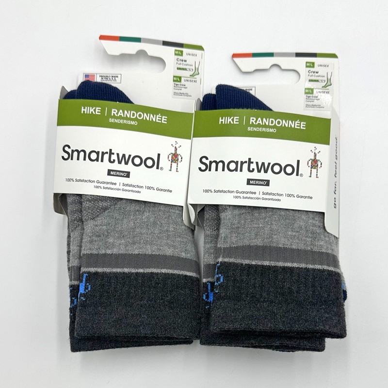 Smartwool 2 Pack Men’s Performance Merino Wool Hike Crew Socks Size Med Grey