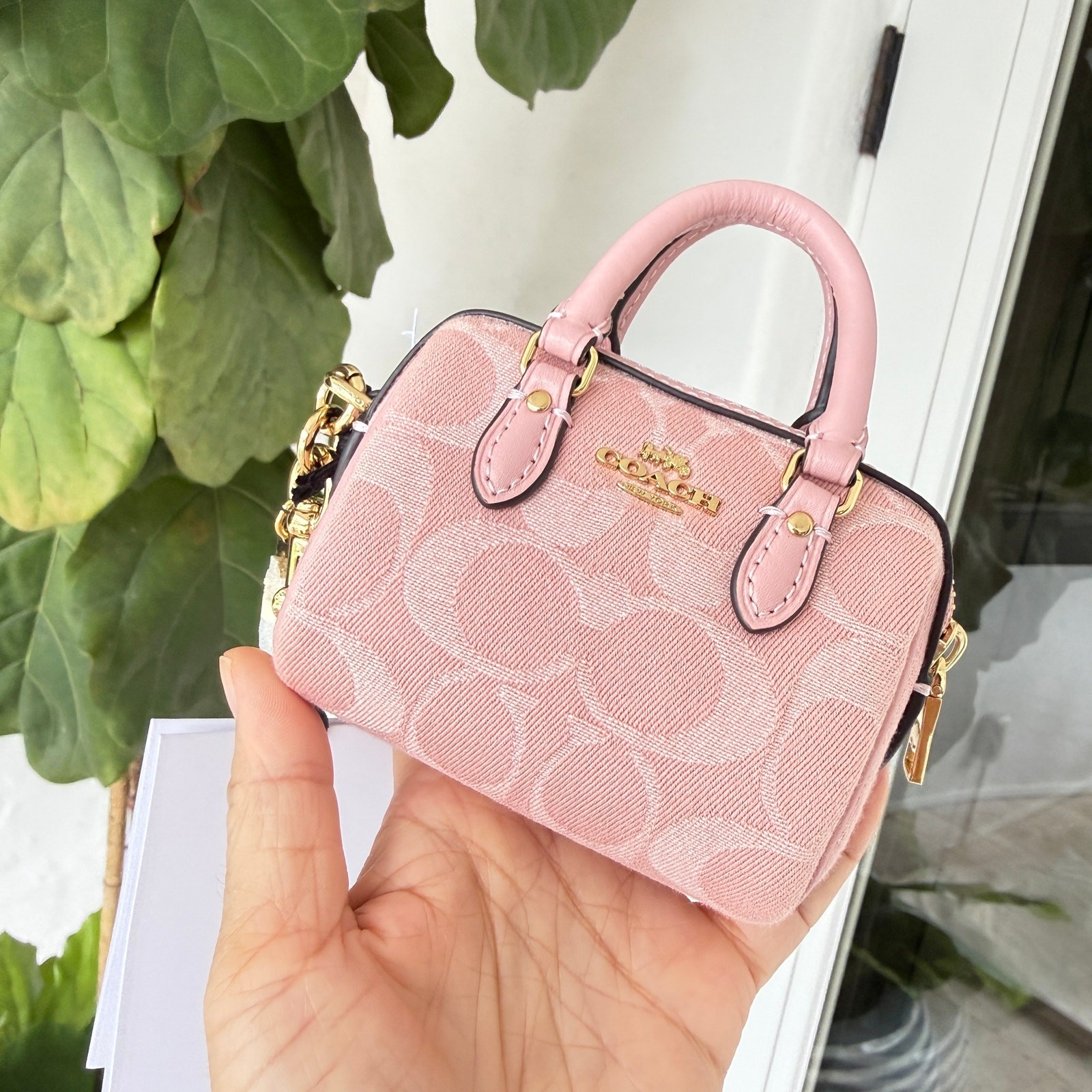 Coach Mini Rowan Bag Charm In Signature Denim CEU38 denim/Gold/Light Pink
