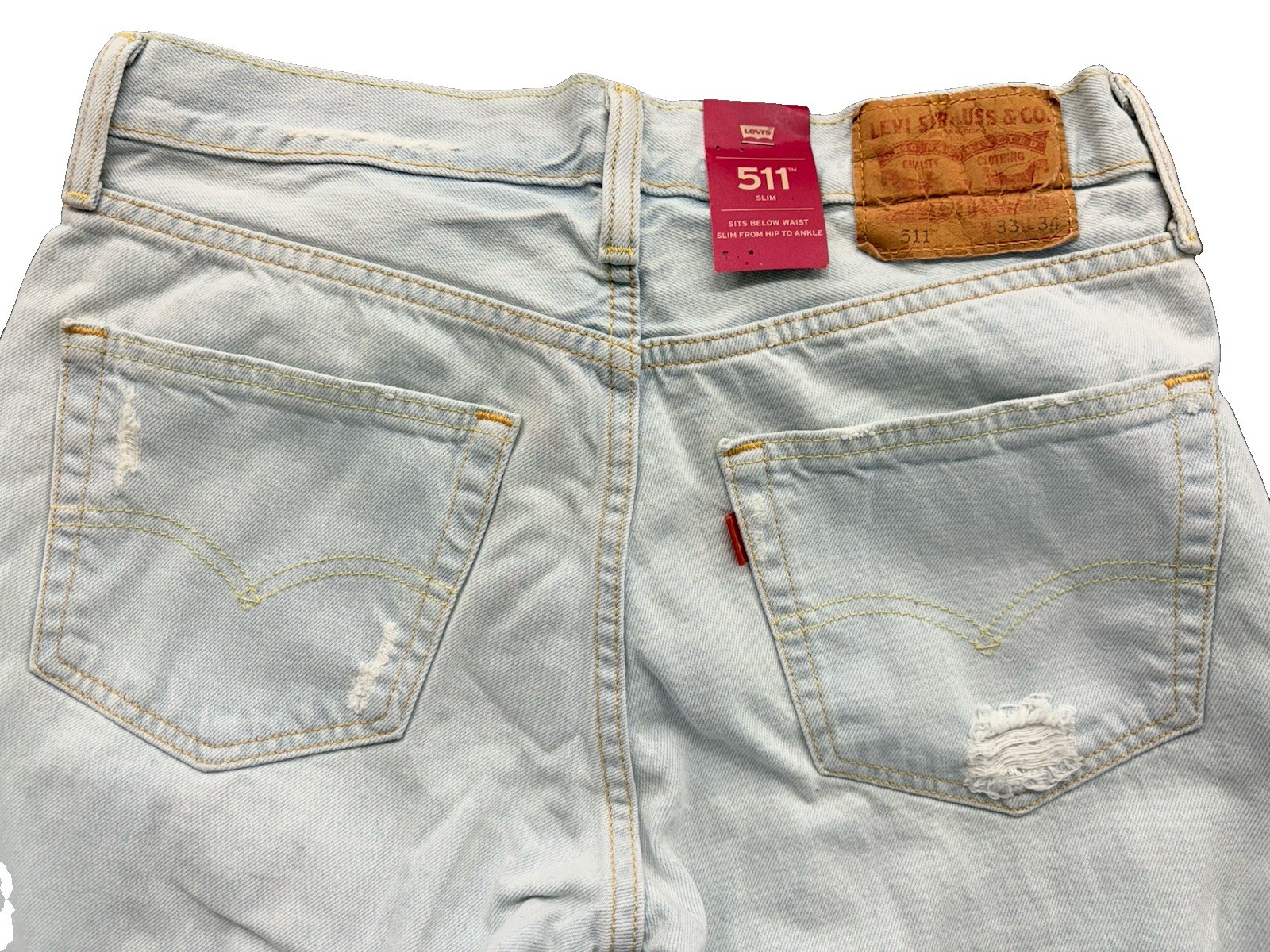 Levi’s 511 Slim Jeans Men’s 38×34 Light Wash Distressed Ripped NWT