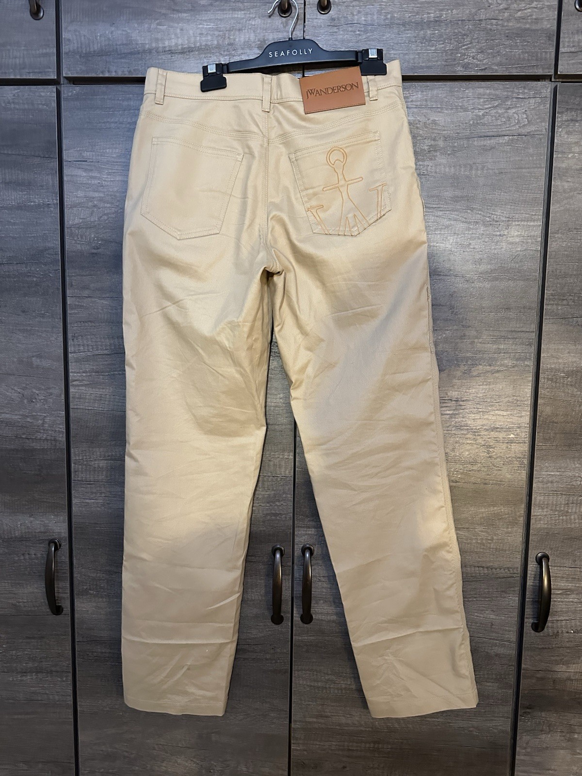 JW ANDERSON Size 38 Tan Cotton Tapered Flat Front Embroidered Pocket Pants