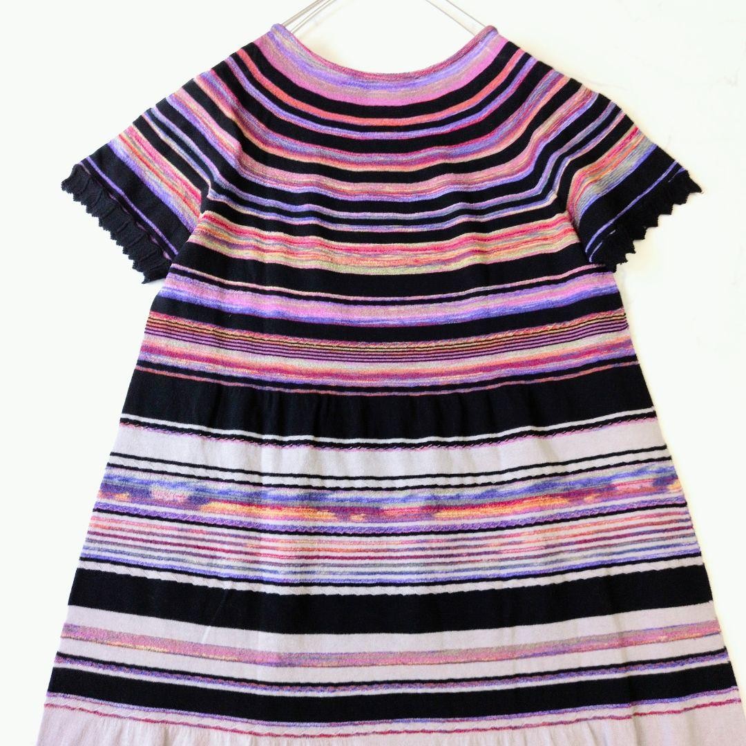 M.&KYOKO Long Knit Dress Multi-Color S Size Striped Short Sleeve
