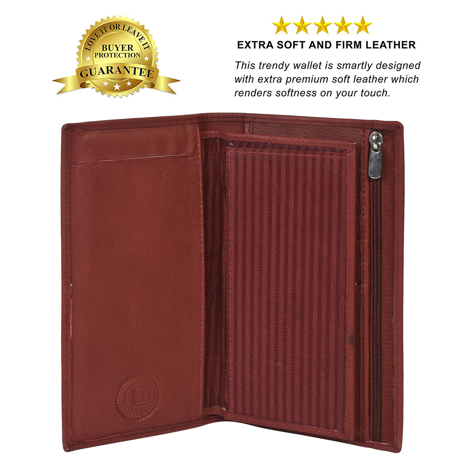 Leatherboss Genuine Leather Checkbook Cover Wallet with Credit Card Holder