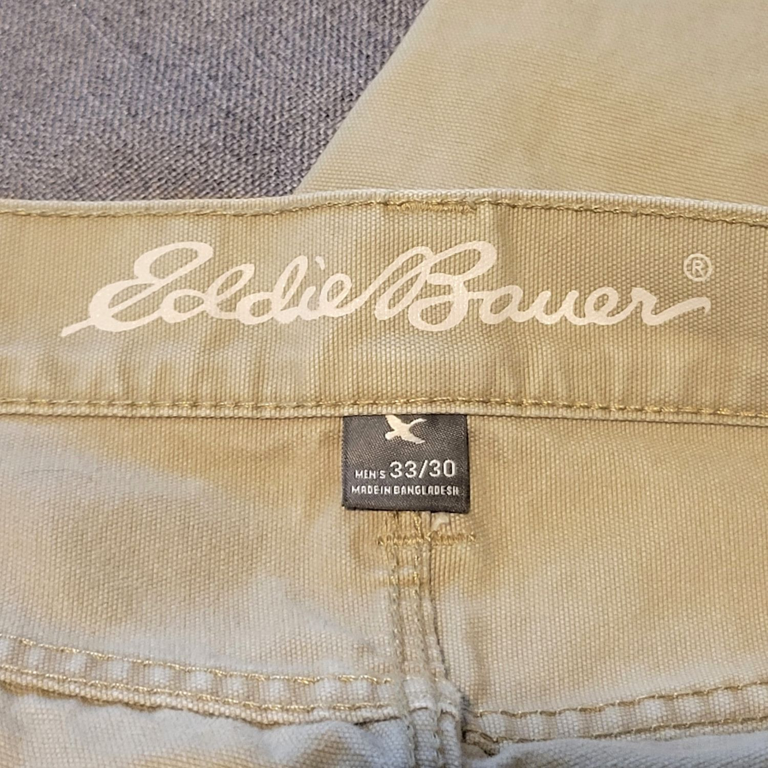 Eddie Bauer Men’s Straight Fit Denim Pants 33×30 Inseam Actual 29.5 Khaki Beige