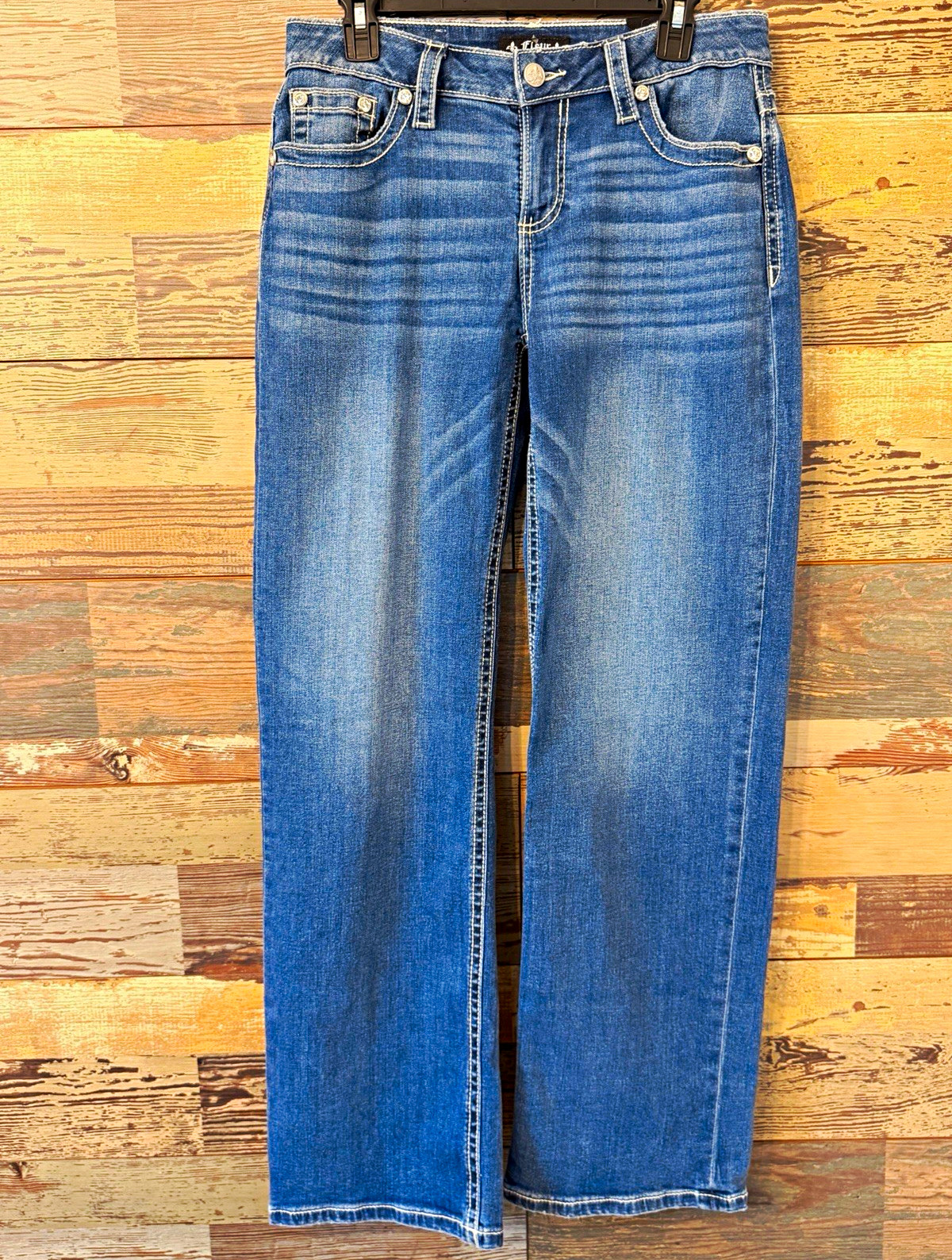 Fleur by Miss Me Women’s Wide-Leg Jeans Slim Fit Medium Wash Blue Embellished