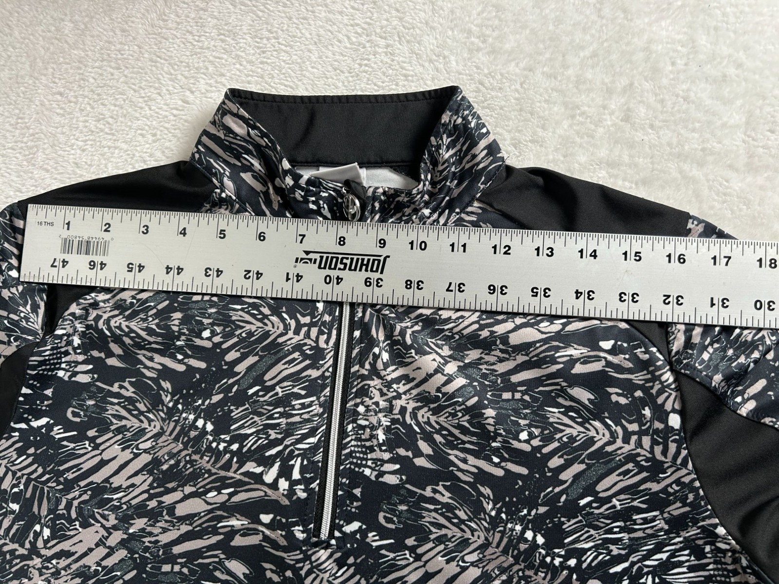 Daily Sports Women’s 1/4 Zip Long Sleeve Activewear Top Black White Abstract XL