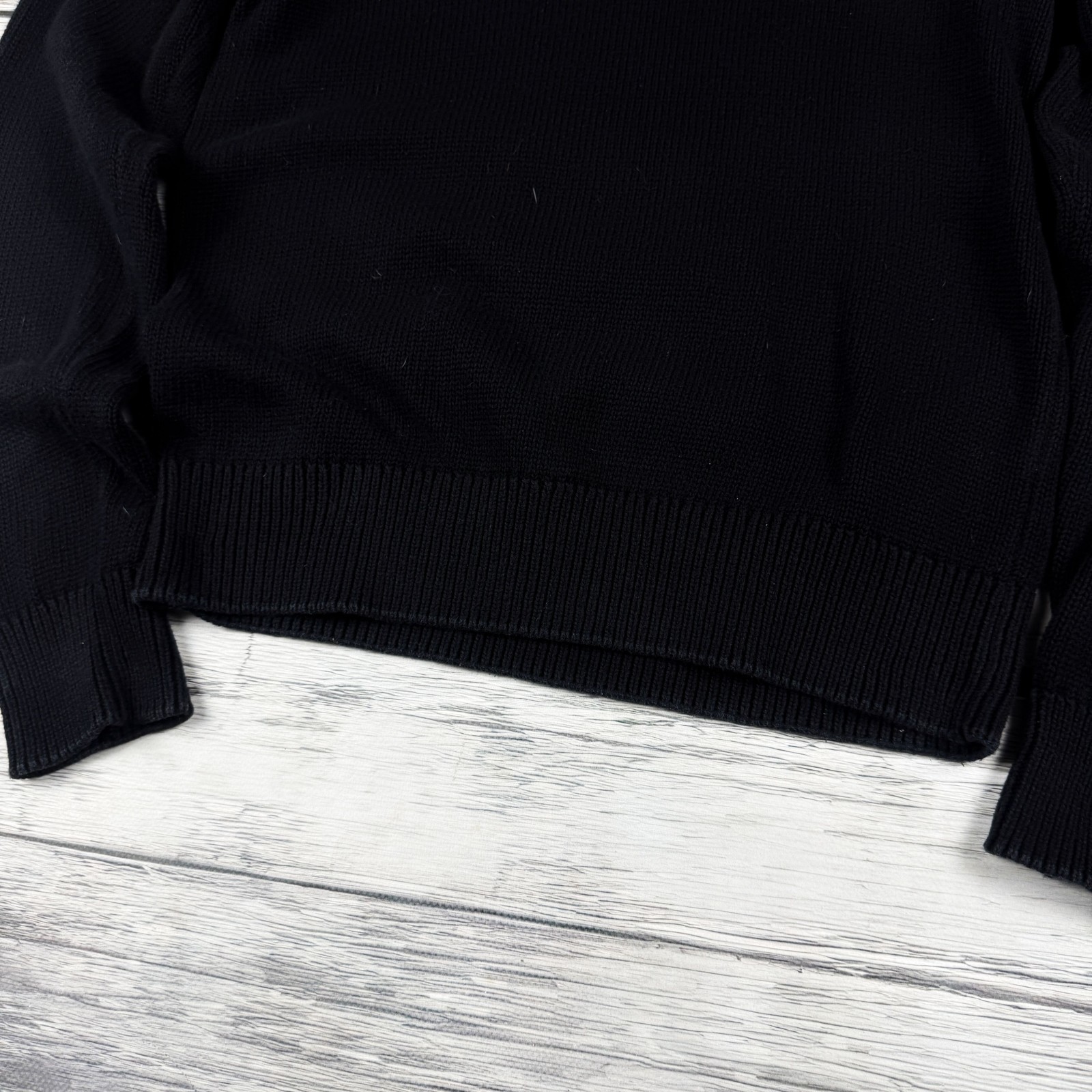 Mens Vintage Black Knit Sweater Zip Pocket Sleeve Minimalist Military Jumper