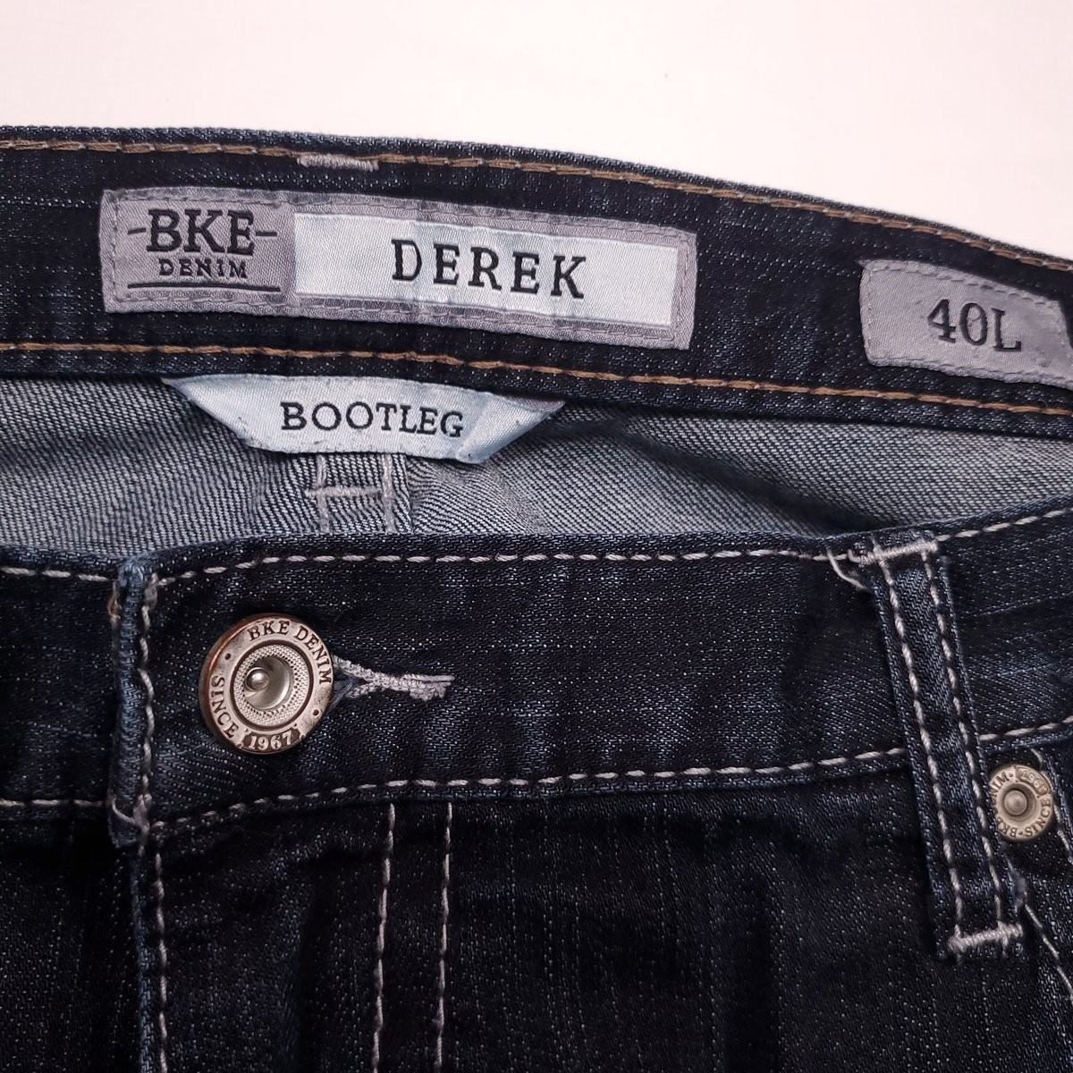 Buckle BKE Derek Bootleg Mens Jeans 40×34 Blue 40L Stretch Designer Denim