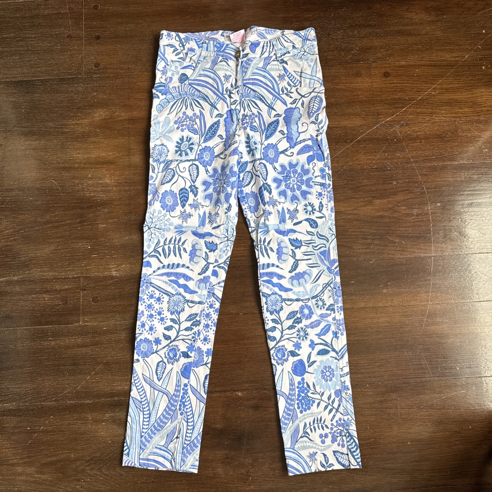 Gretchen Scott Blue Floral Straight Leg Pants Sz L