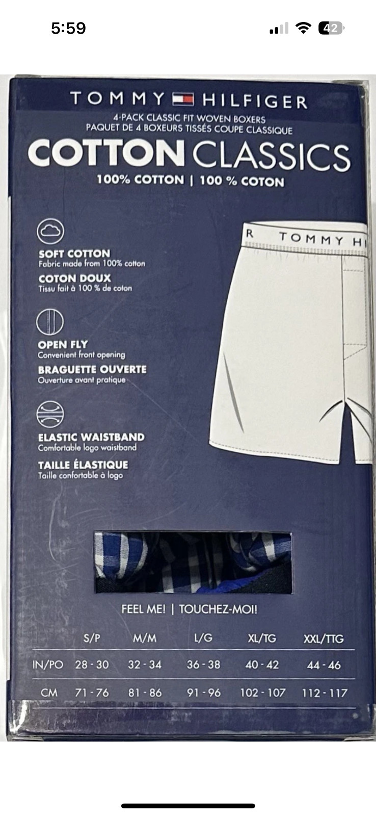 TOMMY HILFIGER Mens Woven Boxers 4 Pack S M L XL Blue 100% Soft Cotton Elastic