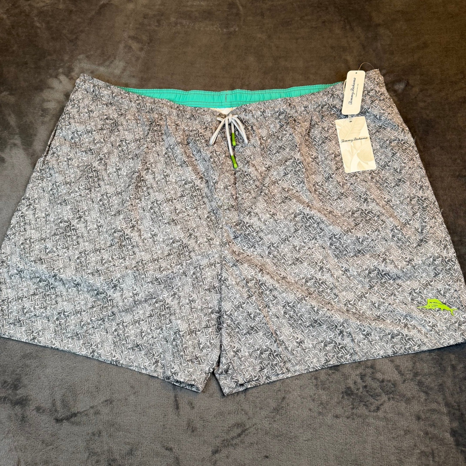 Tommy Bahama Naples Crescent Wave Swim Trunks Mens 3XL Big Gray UPF 30 NWT