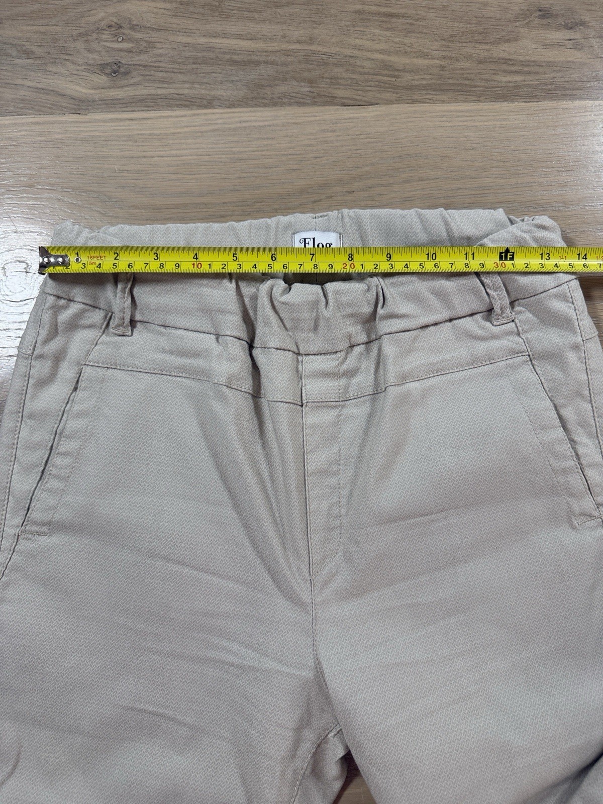 Flog Beige Twill Slim Straight Leg Mid Rise Pants Pockets Zip 28″ Inseam