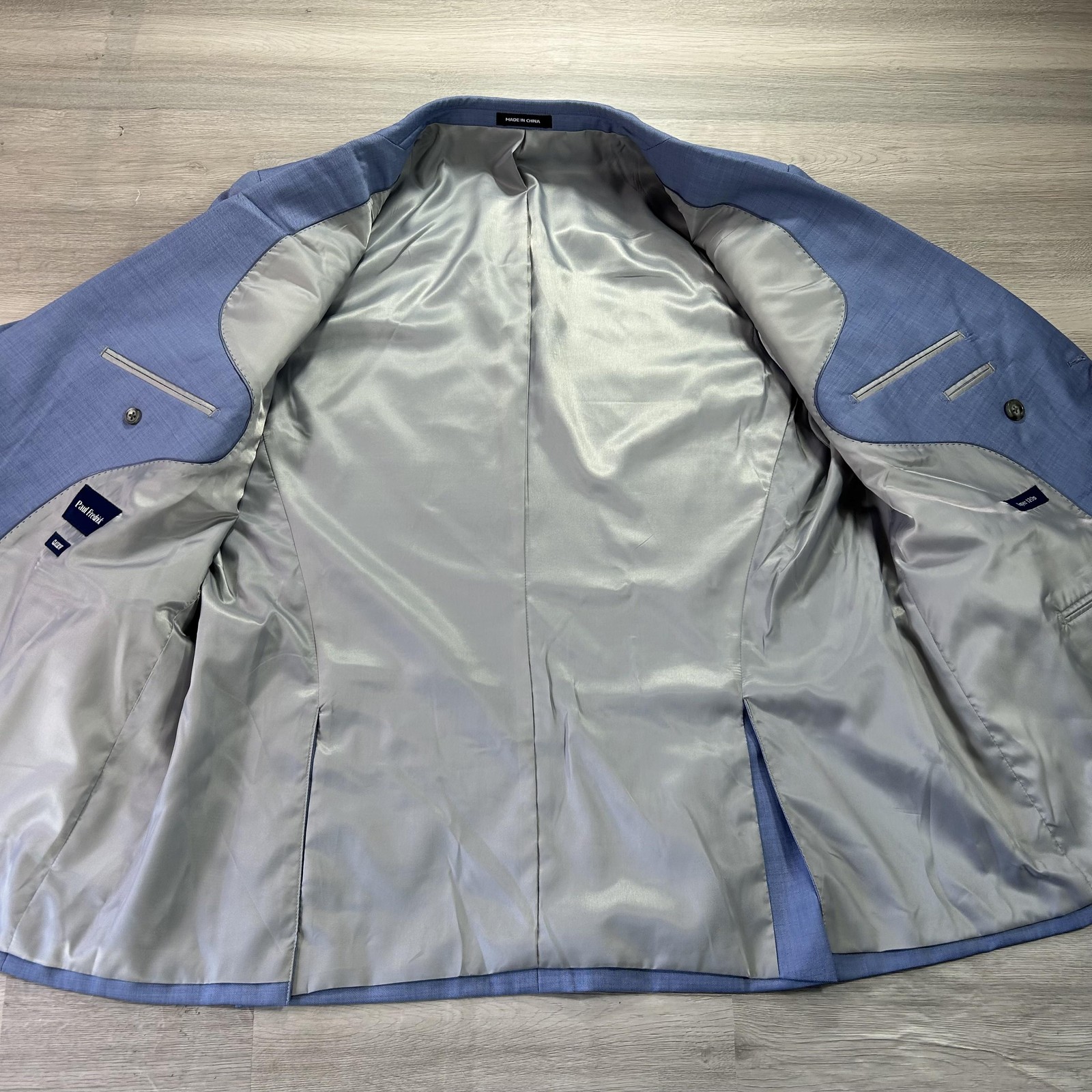 Paul Fredrick Suit Mens 46R Jacket 48×29 Pants Vest Sky Blue Wool 3 Piece Set