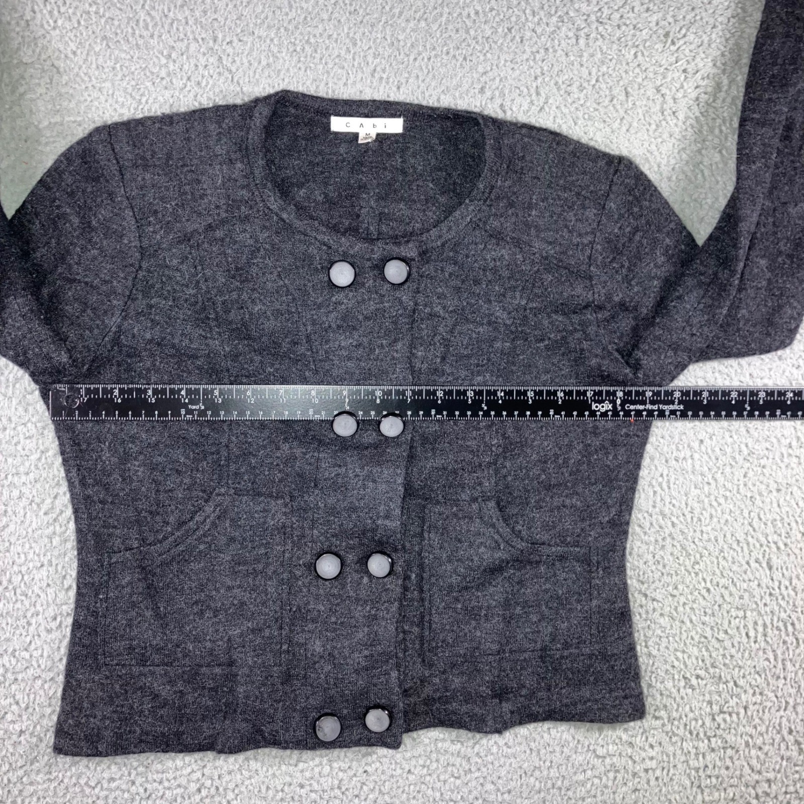Cabi 100% Wool Cardigan Sweater Women Medium Double Breasted Charcoal Gray