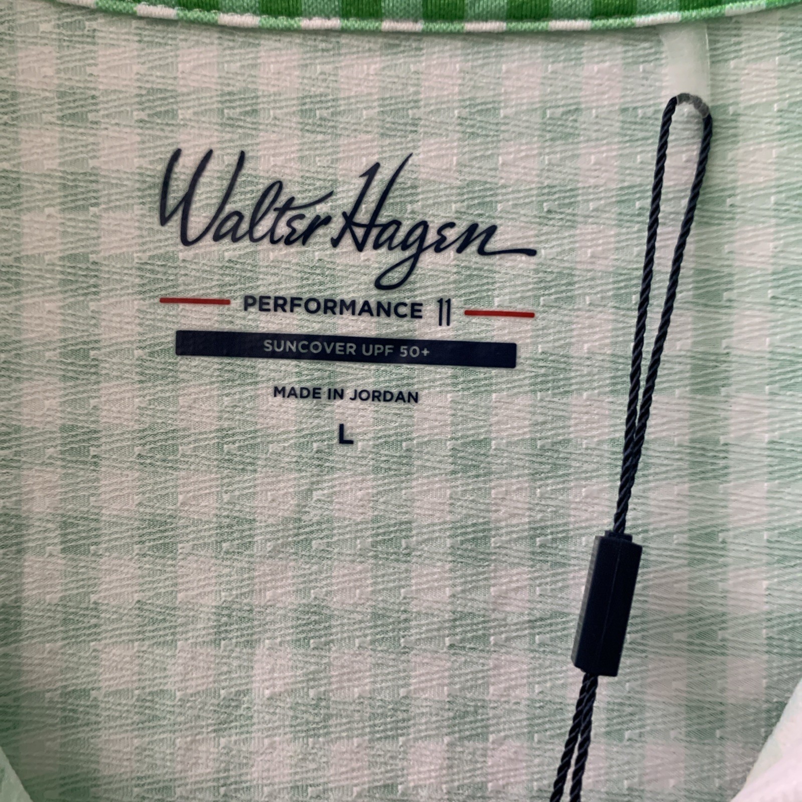 Walter Hagen Performance 11 UV Suncover 1/4 Zip Wmns Sz L Green Fusion Gingham