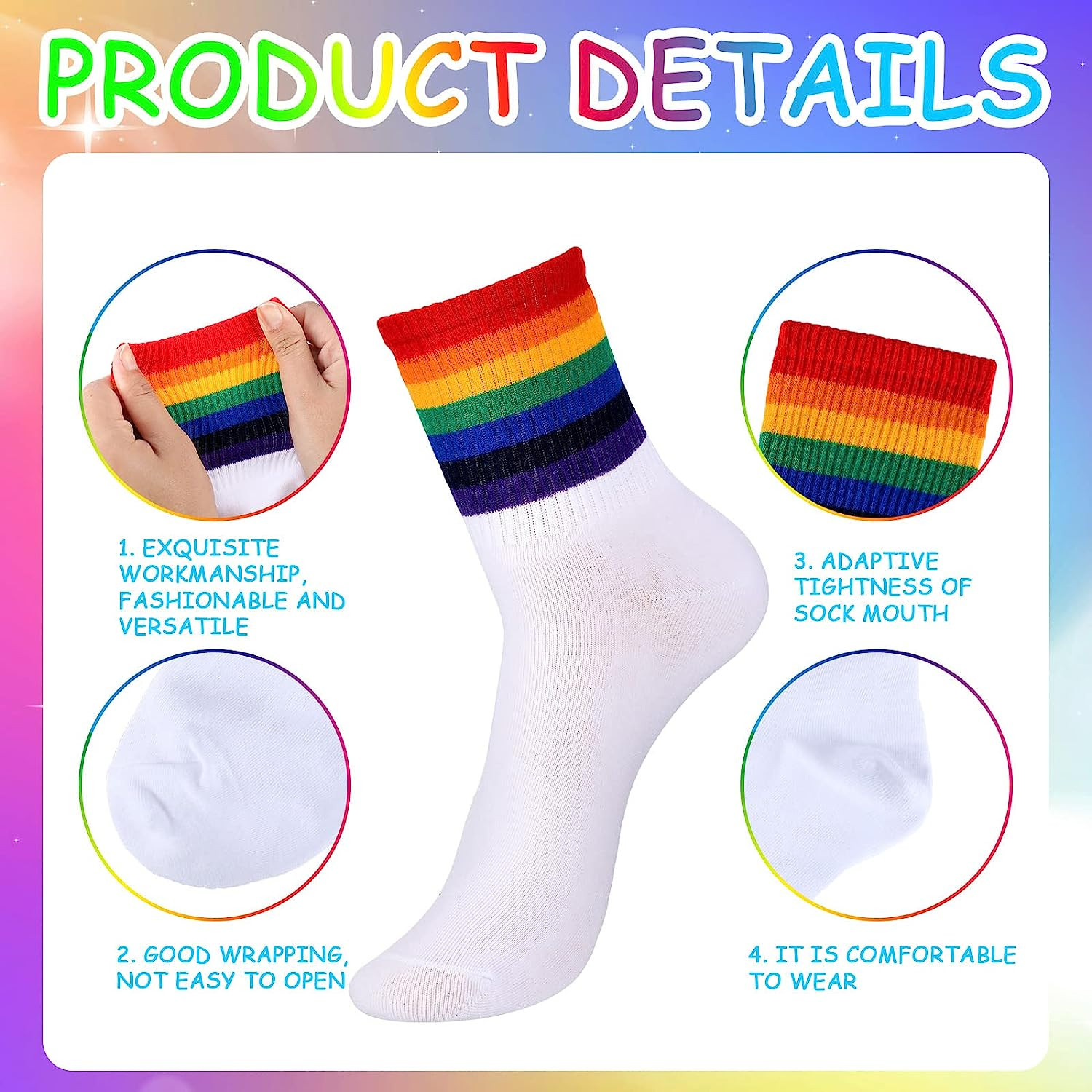 Bencailor 6 Pairs Rainbow Gay Pride Cotton Novelty Socks Colorful LGBT Striped S