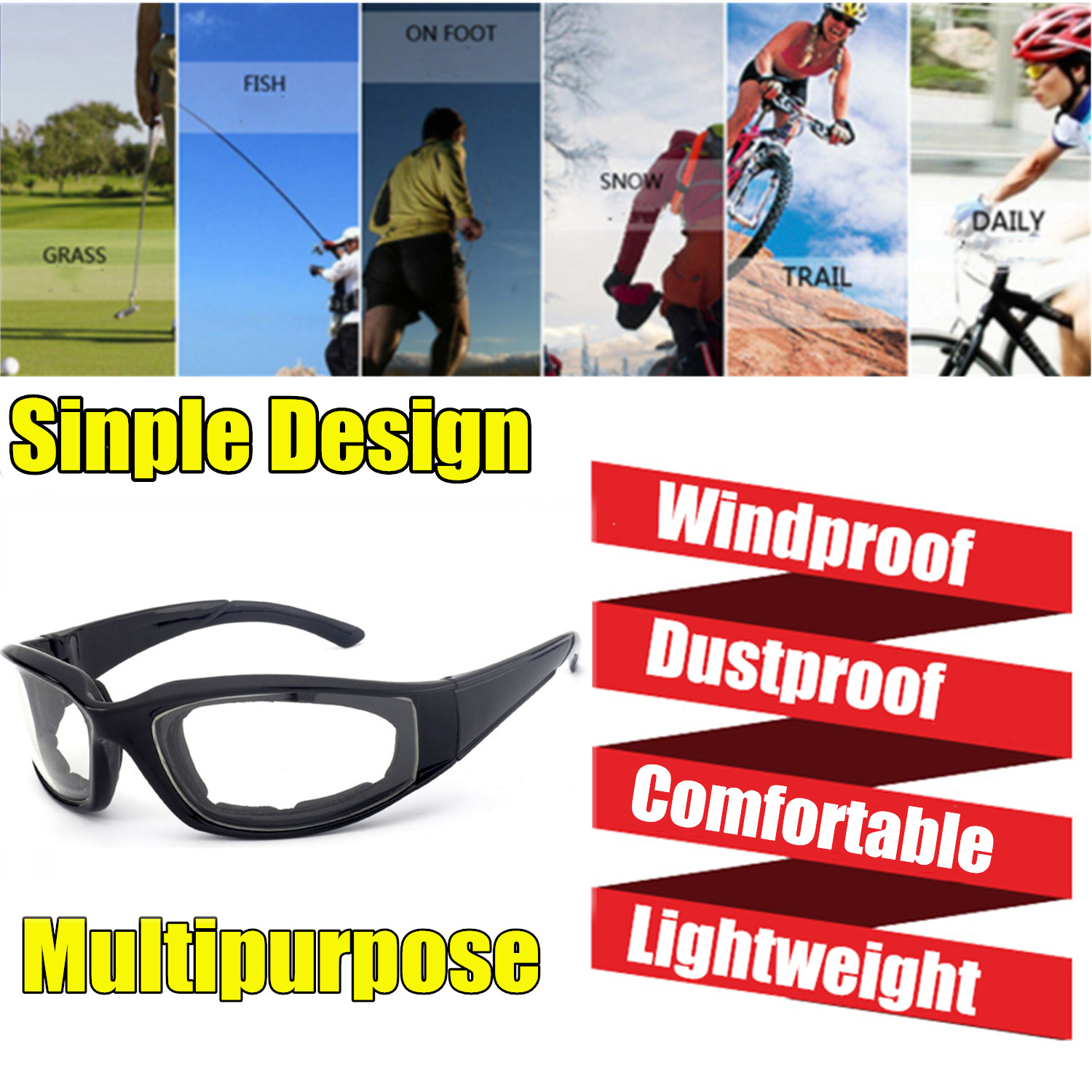 3 Pairs Chopper Motorcycle Padded Foam Wind Resistant Riding Glasses Sunglasses
