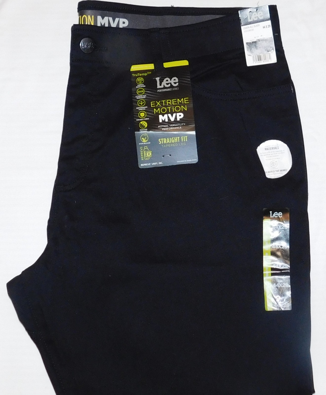 LEE Extreme Motion MVP Straight Fit Pants Straight Jean Style Union All Black
