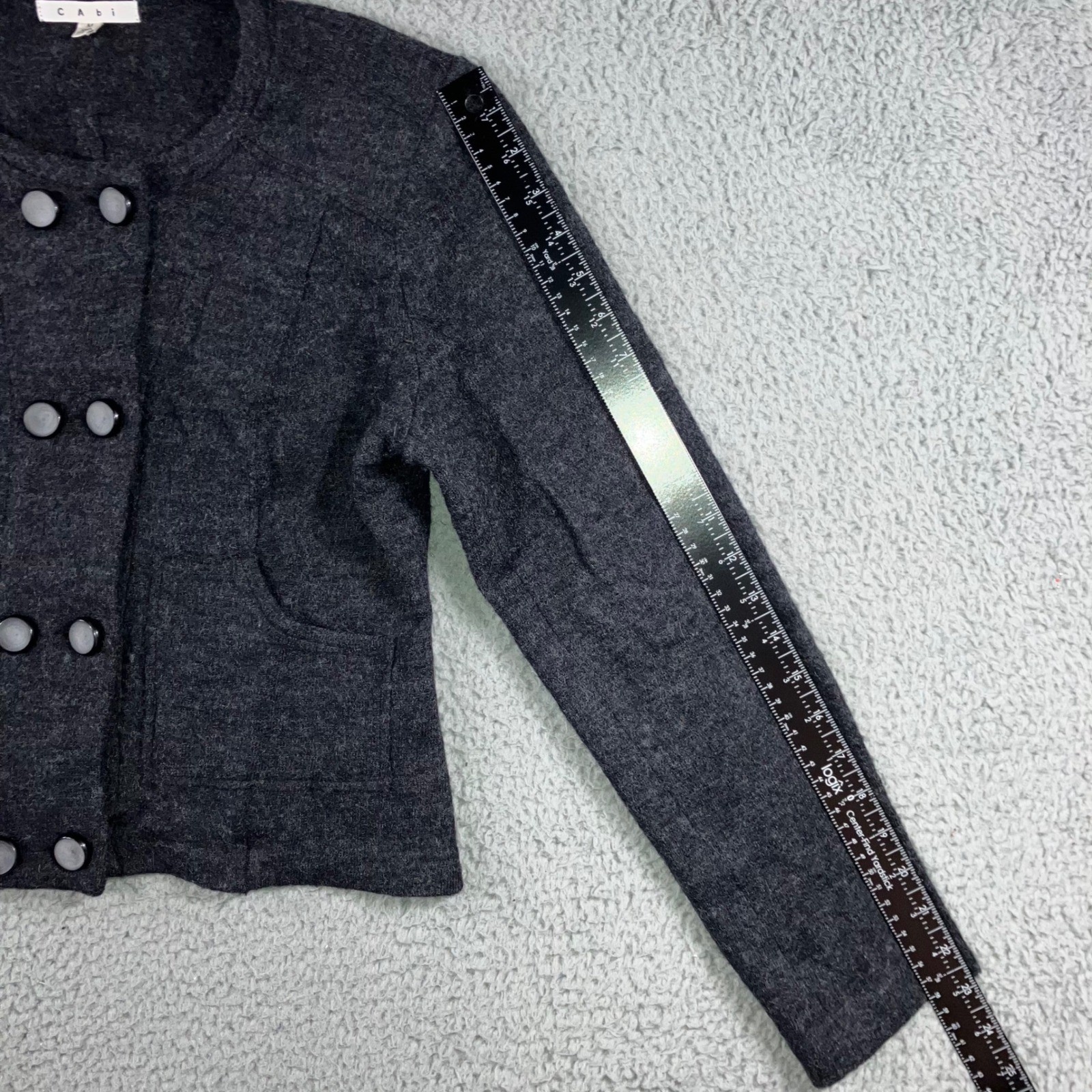 Cabi 100% Wool Cardigan Sweater Women Medium Double Breasted Charcoal Gray