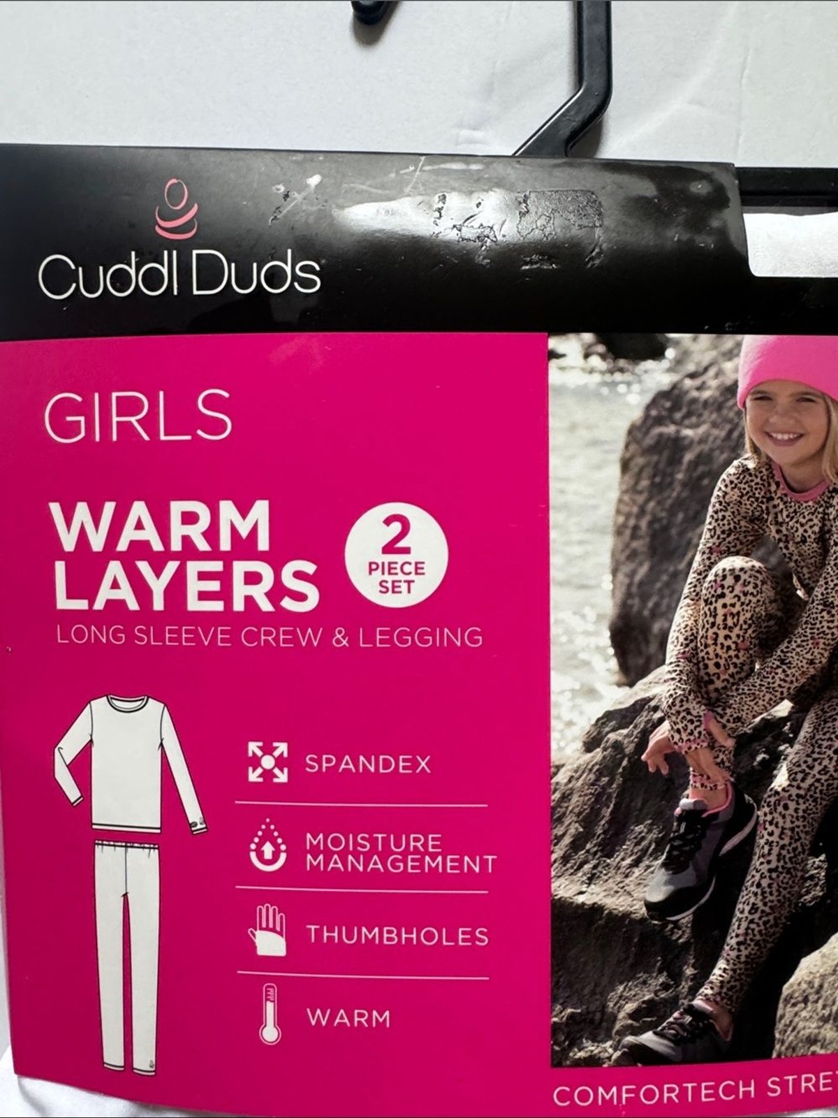 Cuddl Duds Girls White Top with Red/Pink Trim and leggings – Warm Layers Set