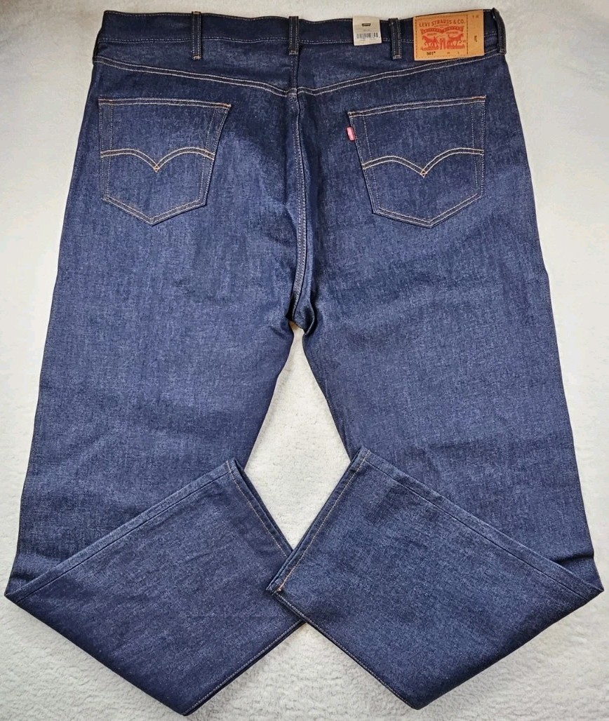 Levis 501 Original Straight Button Fly Denim Jeans Blue Mens 46×36 Shrink To Fit