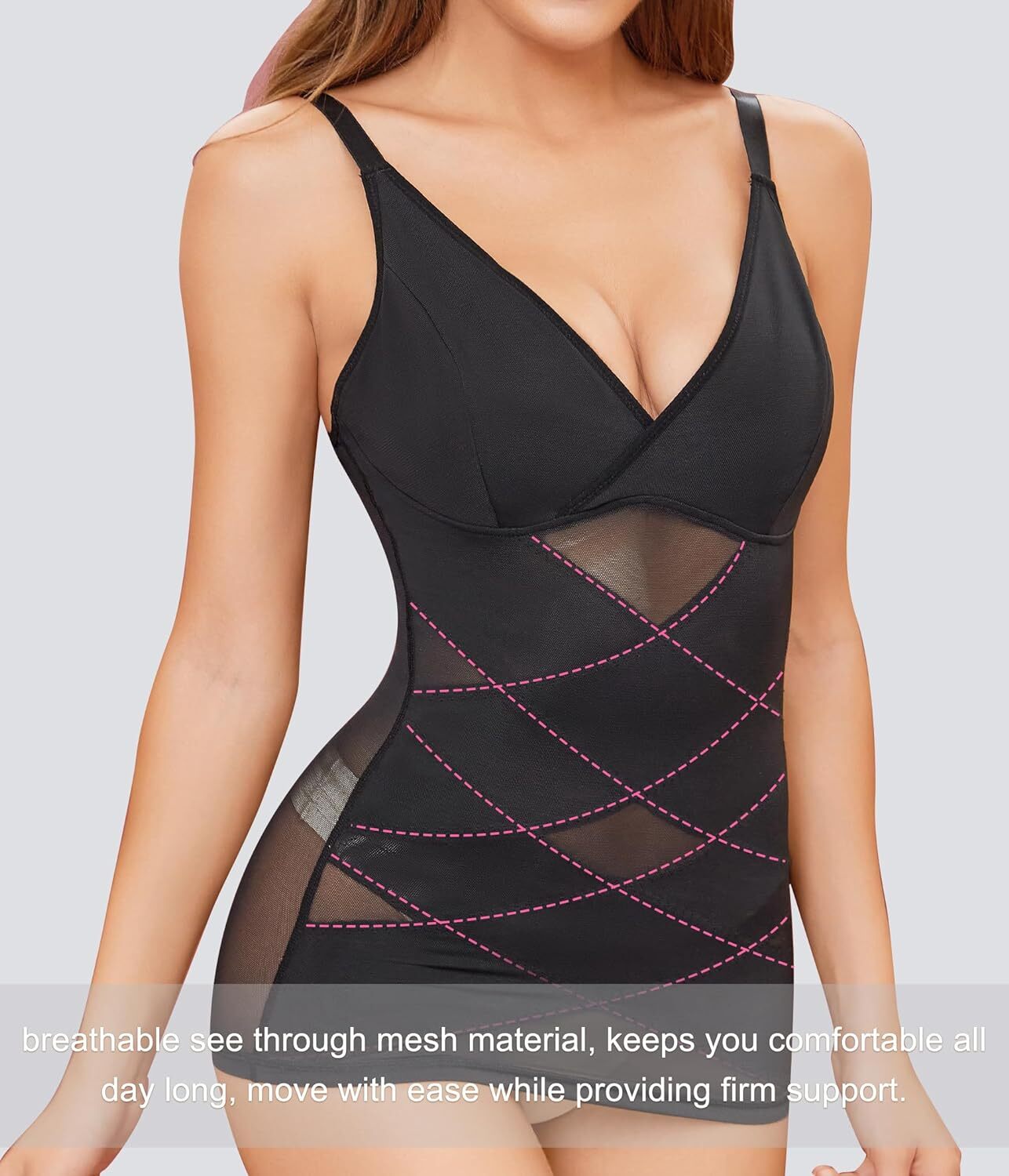 Women Tummy Control Shapewear Tanks Cami V Neck with Built in Bra Body Shaper
