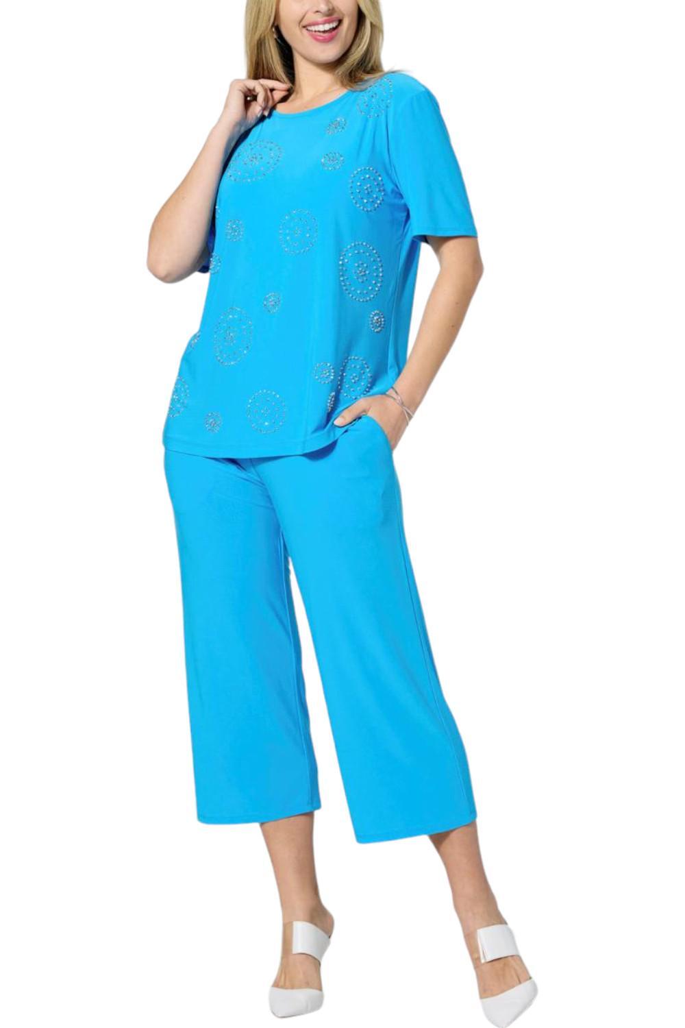 Antthony 2-piece Embellished Top and Cropped Pant Set Sea Blue
