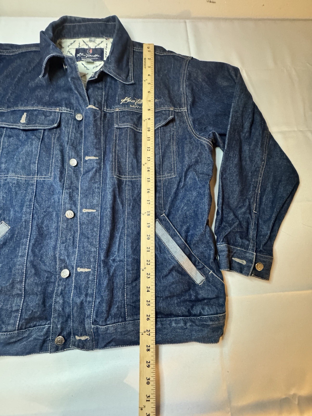 Y2K Kno’ Betta Denim Jacket Sz Medium Blue With Back Mouse Patch Hip Hop
