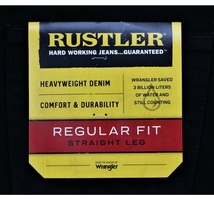 Rustler by Wrangler Black Men’s Regular Fit Straight-Leg Jeans 29X32 New