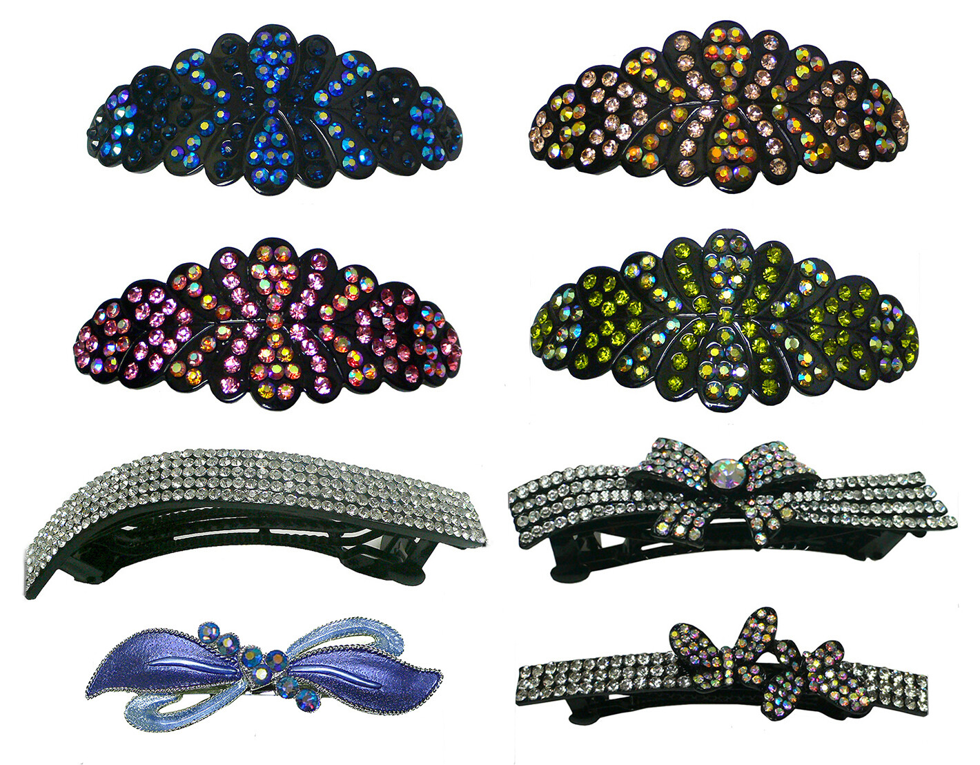 Set of 8, 8 Count, Crystal Barrettes Combo 5 Styles French Clip NM2BFA3YY012-400